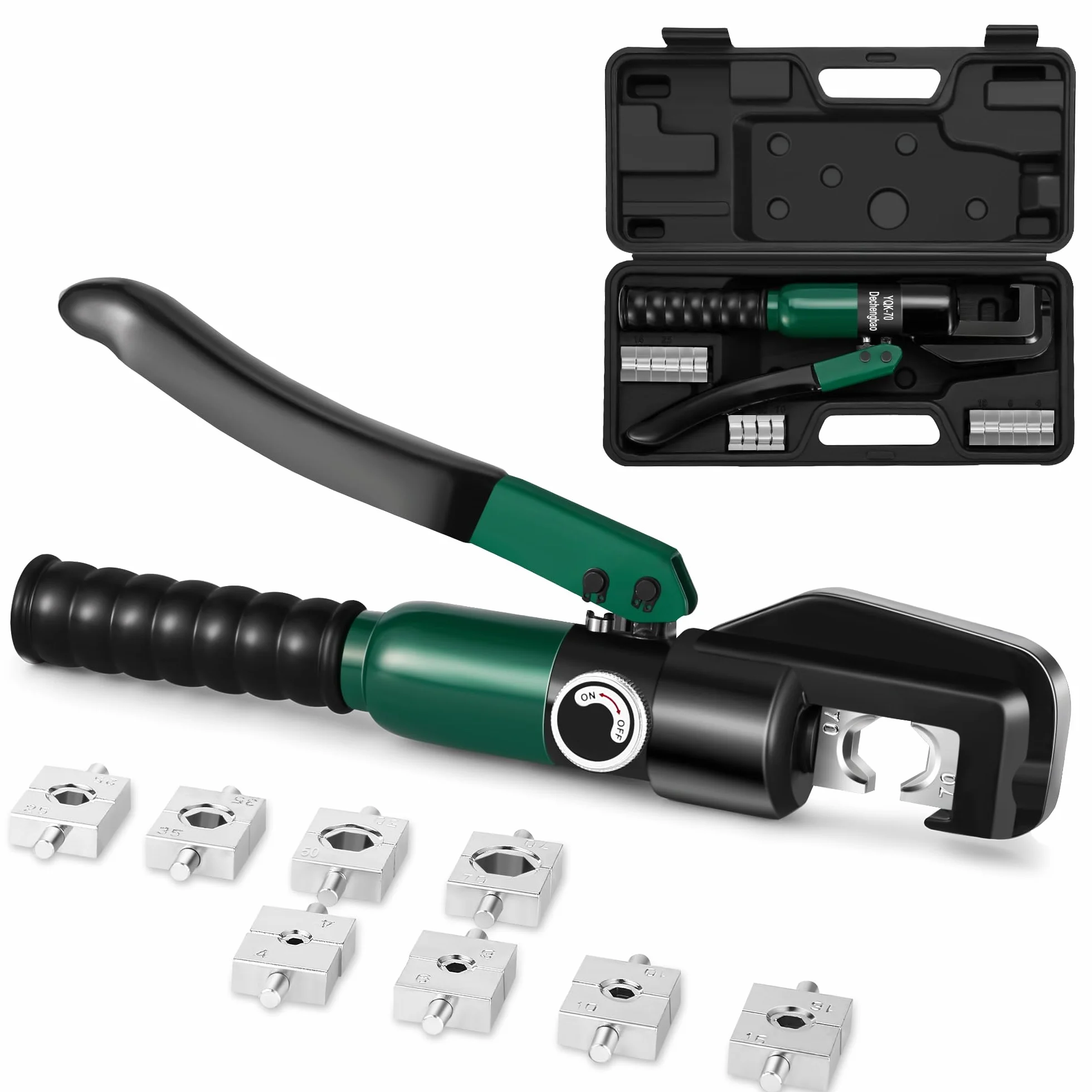 Engarzadora de terminales de cable hidráulico de 6-70 mm², kit de herramientas de cable de terminal eléctrico con 8 troqueles (herramienta de engarzado de 4-70 mm²)(YQK70)