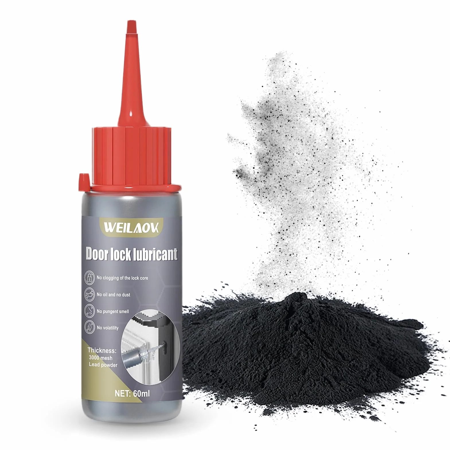 Grafito en Polvo, Grafito Cerraduras, Grasa Grafitada, Polvo de grafito para Lubricar Cerraduras de Puertas, Bisagras de Ventanas, Rieles de Puertas y Ventanas, etc, 60 ML*2