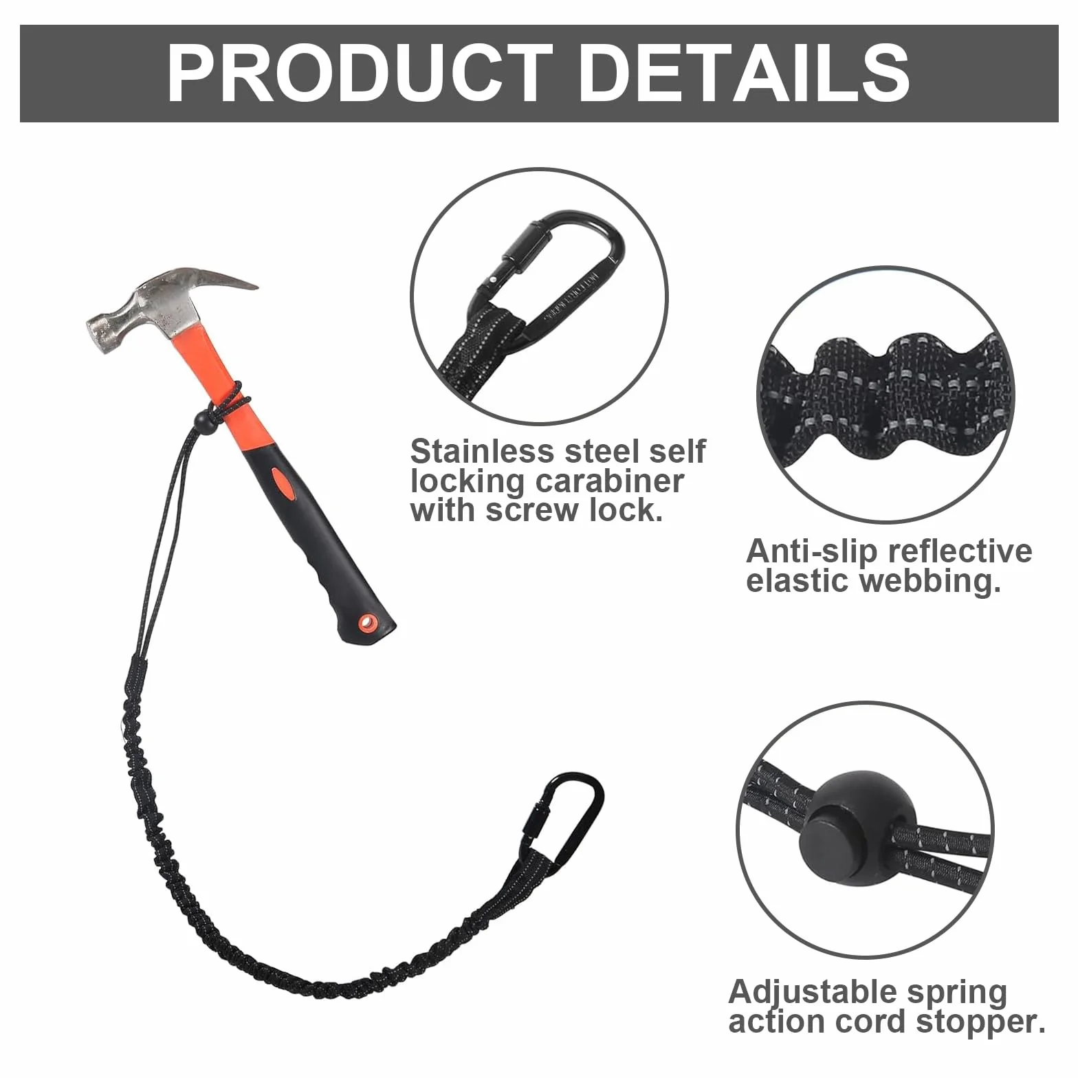 Herramientas de seguridad con mosquetón, cuerda extensible para altura
