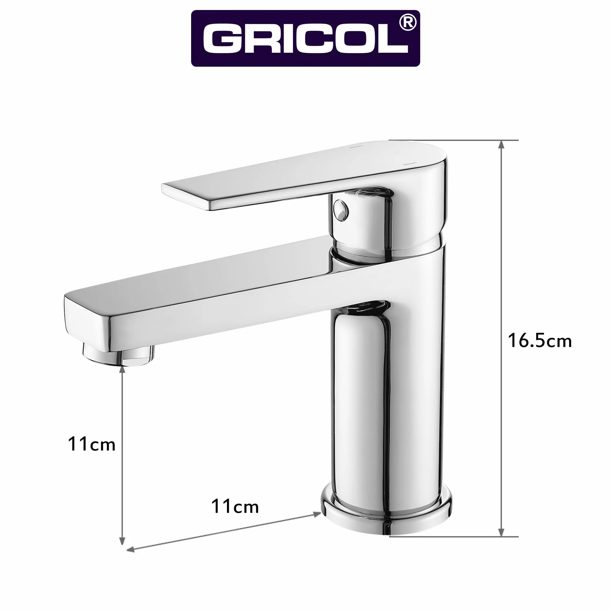 GRICOL Grifo Lavabo de Baño Grifo Monocomando para Lavabo Latón Mezclador de Lavabo Agua Fría y Caliente Grifo para Baño Cromo Plata