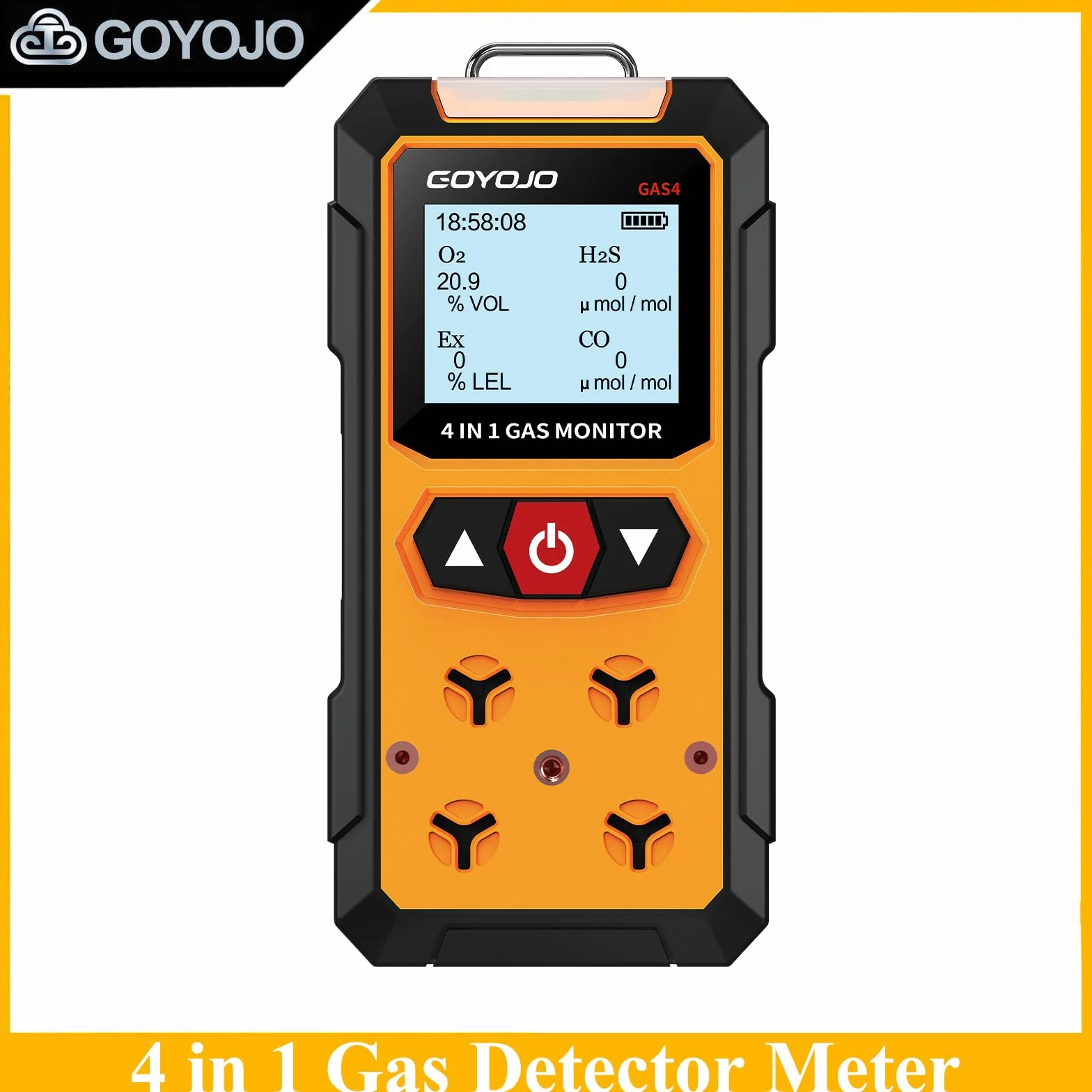 GOYOJO Detector de Fugas de Gas 4en1 (H2S,EX,O2,CO)Monitor de Seguridad Confiable para el Hogar y el Lugar de Trabajo con Detección Precisa, Recargable, Construcción Resistente y Alertas Instantáneas