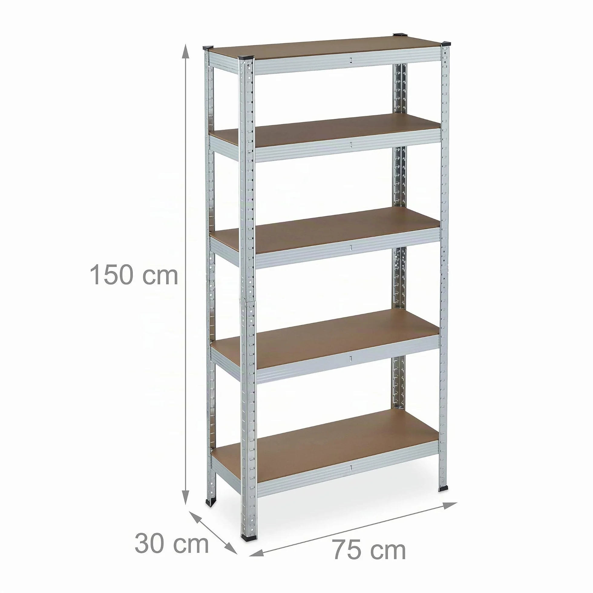 Relaxdays Estantería Galvanizada para Carga Pesada, hasta 875kg, 150x75x30 cm, 5 Baldas, Encaje, Acero, Sótano, Plateado