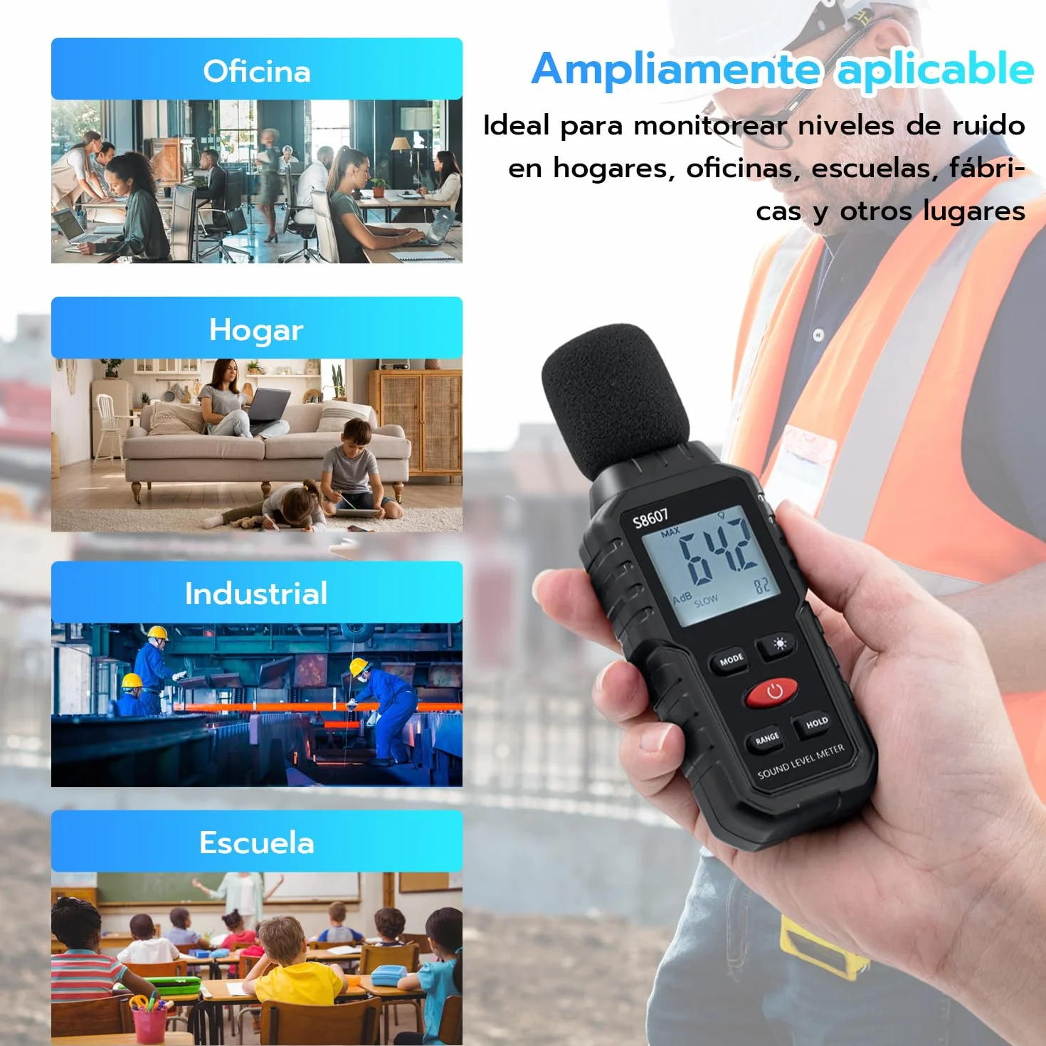 Mcbazel Medidor de Decibelios 30-130dB Pantalla LCD Retroiluminada Portátil
