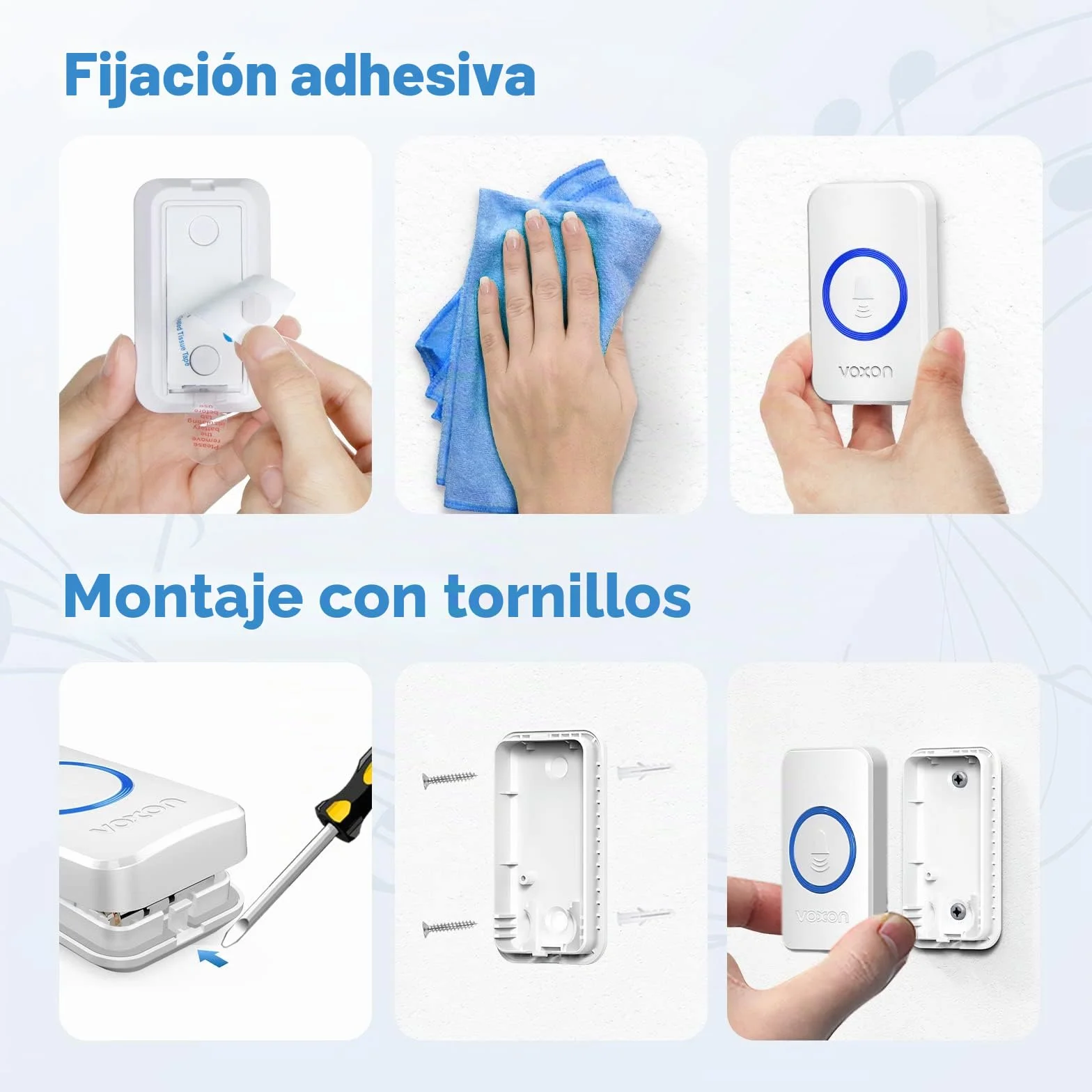 VOXON Timbre Inalámbrico, Alcance de 400m, Conjunto de Timbre con 2 Receptores, Resistente al Agua IP65 para Exteriores, Timbre de Puerta con Luz LED, 5 Niveles de Volumen, 60 Melodías