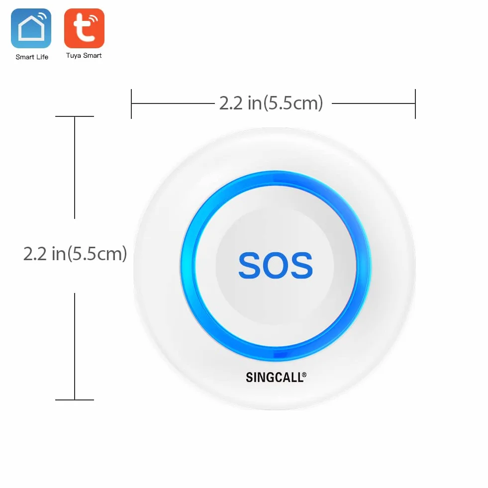 SINGCALL Tuya WiFi Smart Botón de Emergencia SOS para Mayores y Niños, Alerta Personal para Pacientes de Edad Avanzada, Botón Azul de Llamada, Conectado al Teléfono(Adecuado para entornos domésticos)