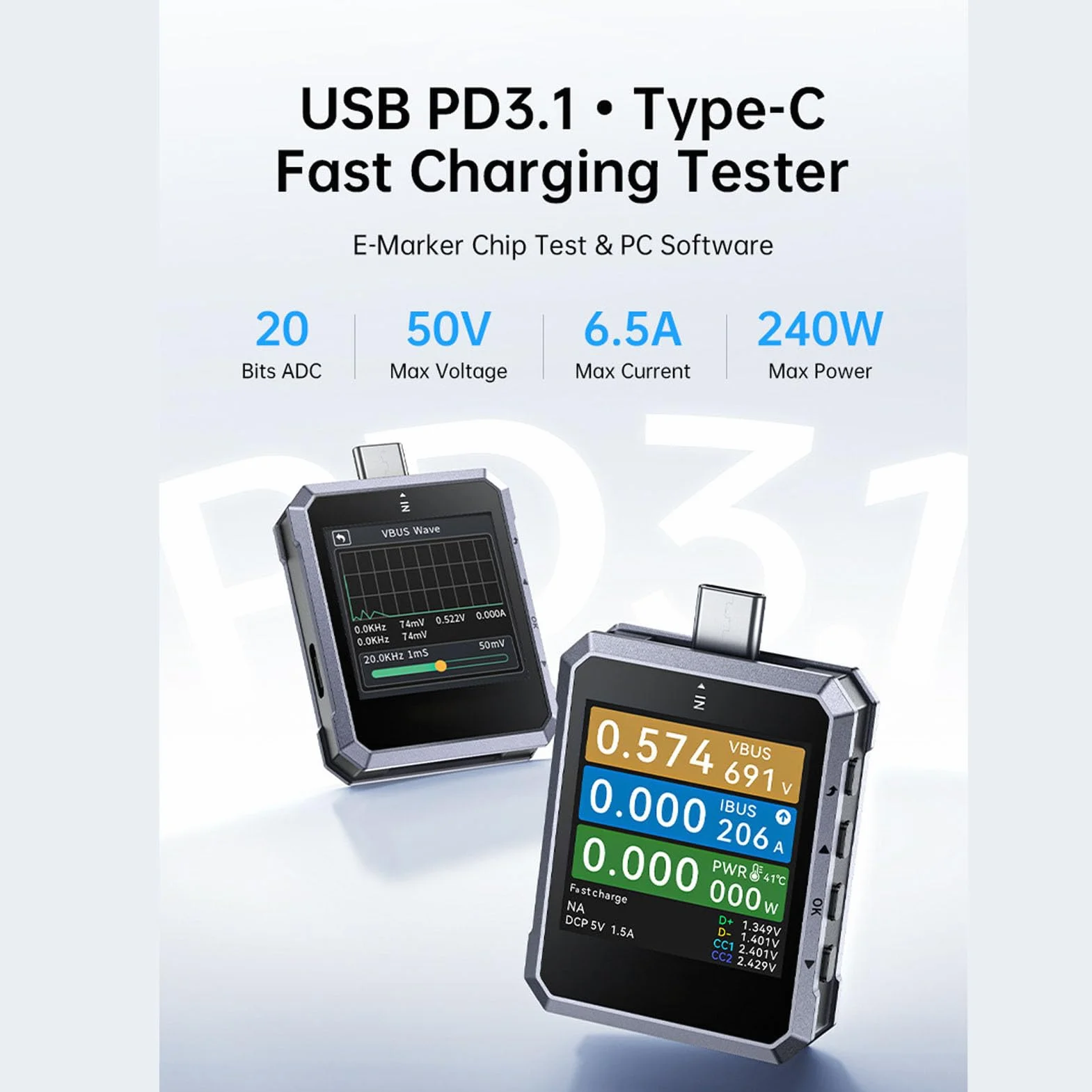 Generic Probador USB C Multímetro de Alta Precisión para Monitorear Voltaje, Corriente, Potencia y Detección de Protocolo USB para Entusiastas y Profesionales de la Tecnología