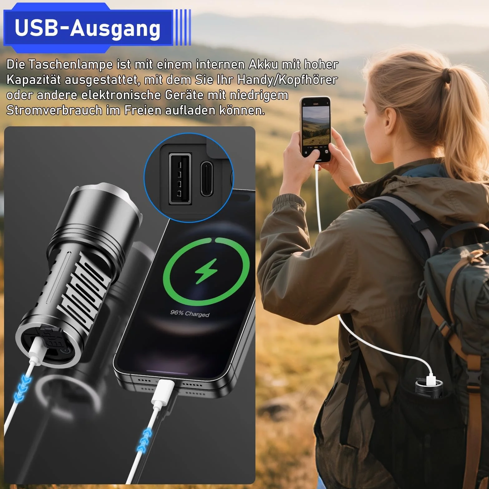 JAY-PARK Linternas LED Alta Potencia 1000000 Lúmenes, Batería Recargable Integrada De 10800mAh, Largo Alcance 5 Modos, Zoom, Impermeable IPX7 linterna Táctica Adecuado Para Acampar, Pasear, Familiar | Pantalla LCD de alimentación, 5 modos de iluminación,
