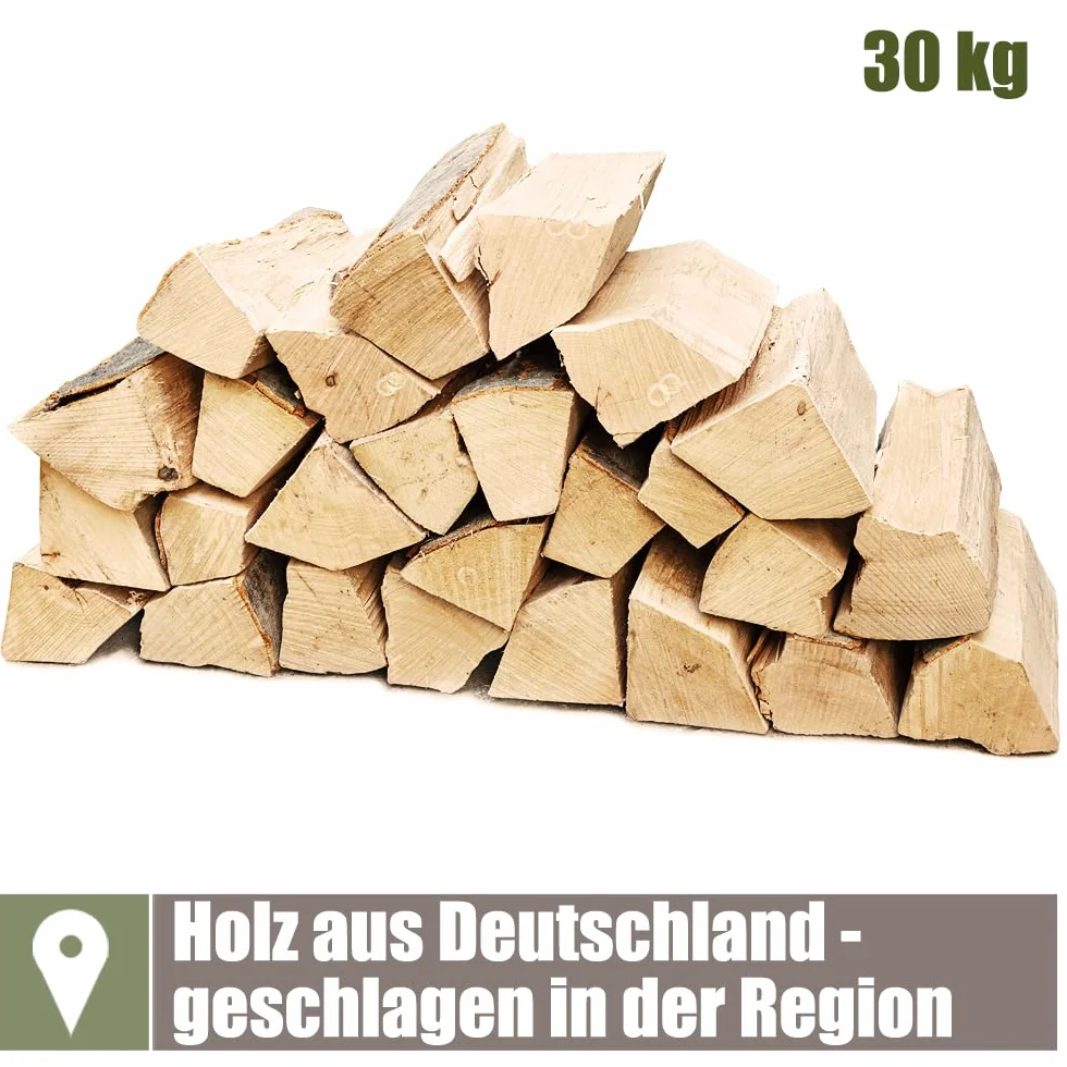 Leña Madera 25 cm para Estufa y Chimenea Brasero Parrilla Cesta de Fuego Troncos de Madera de Haya 30, 60 o 90 kg Kingpower, Cantidad:30 kg