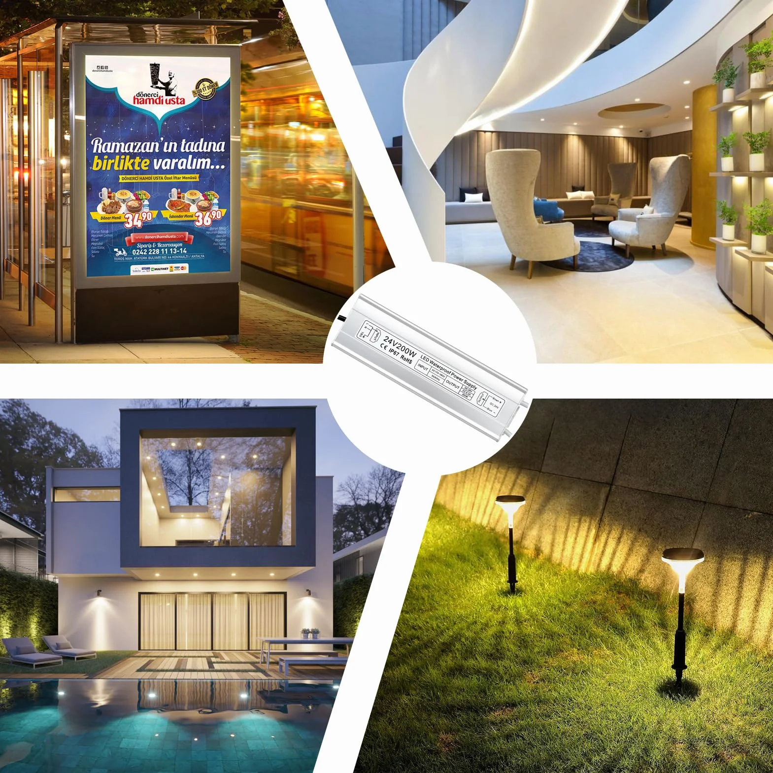 inShareplus Transformador LED de 24 V, 8,33 A, 200 W, IP67, resistente al agua, controlador para exteriores, CA 170-265 V a CC 24 V, transformador de bajo voltaje, fuente de alimentación de 24 V para