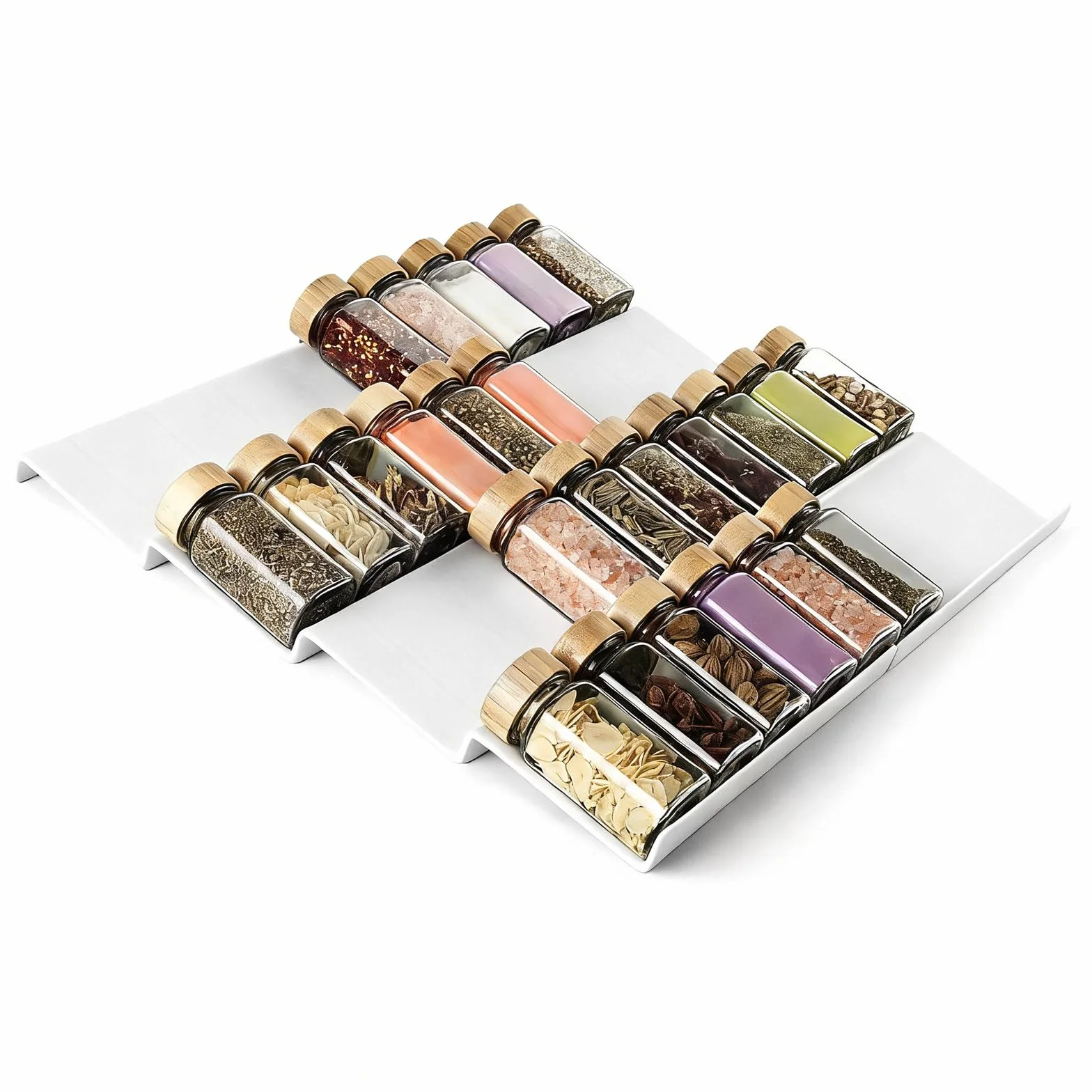 VINATO Organizador de Especias para Cajones Cocina, 8pcs Ajustable, Estante Extraíble para Especieros, Perfumes, Maquillaje, Blanco