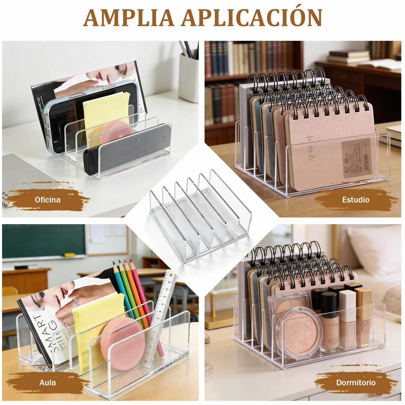 Organizador de Oficina Acrílico Transparente 5 Compartimentos, Bandejas para Papeles Hogar Oficina Escuela