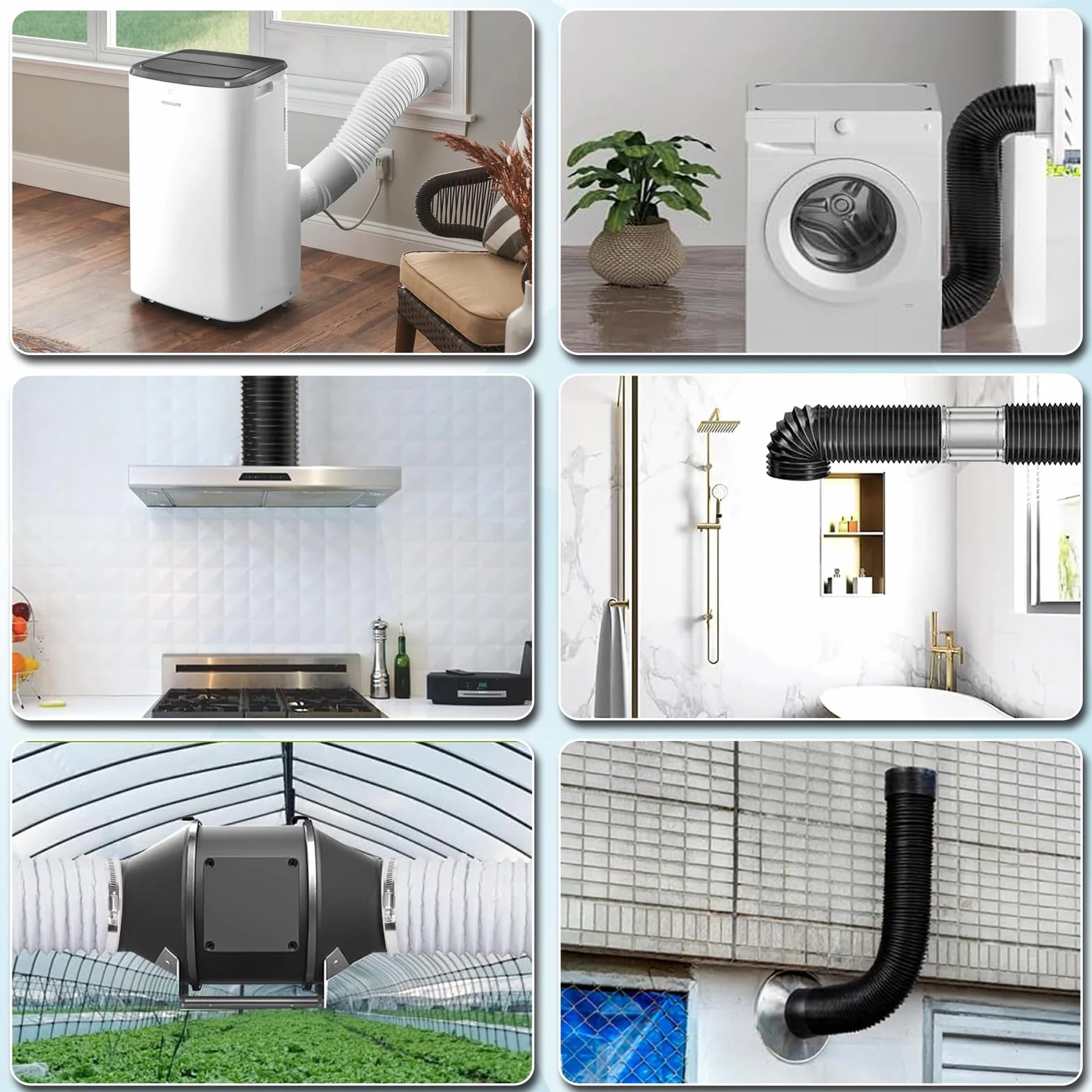 Tubo Flexible Campana Extractora de 100mm: 2m Manguera de Ventilación de Aluminio y PVC, Tubo Flexible de Salida de Aire con 2 Abrazaderas de Acero Inoxidable para Climatización Secadora (Blanco)