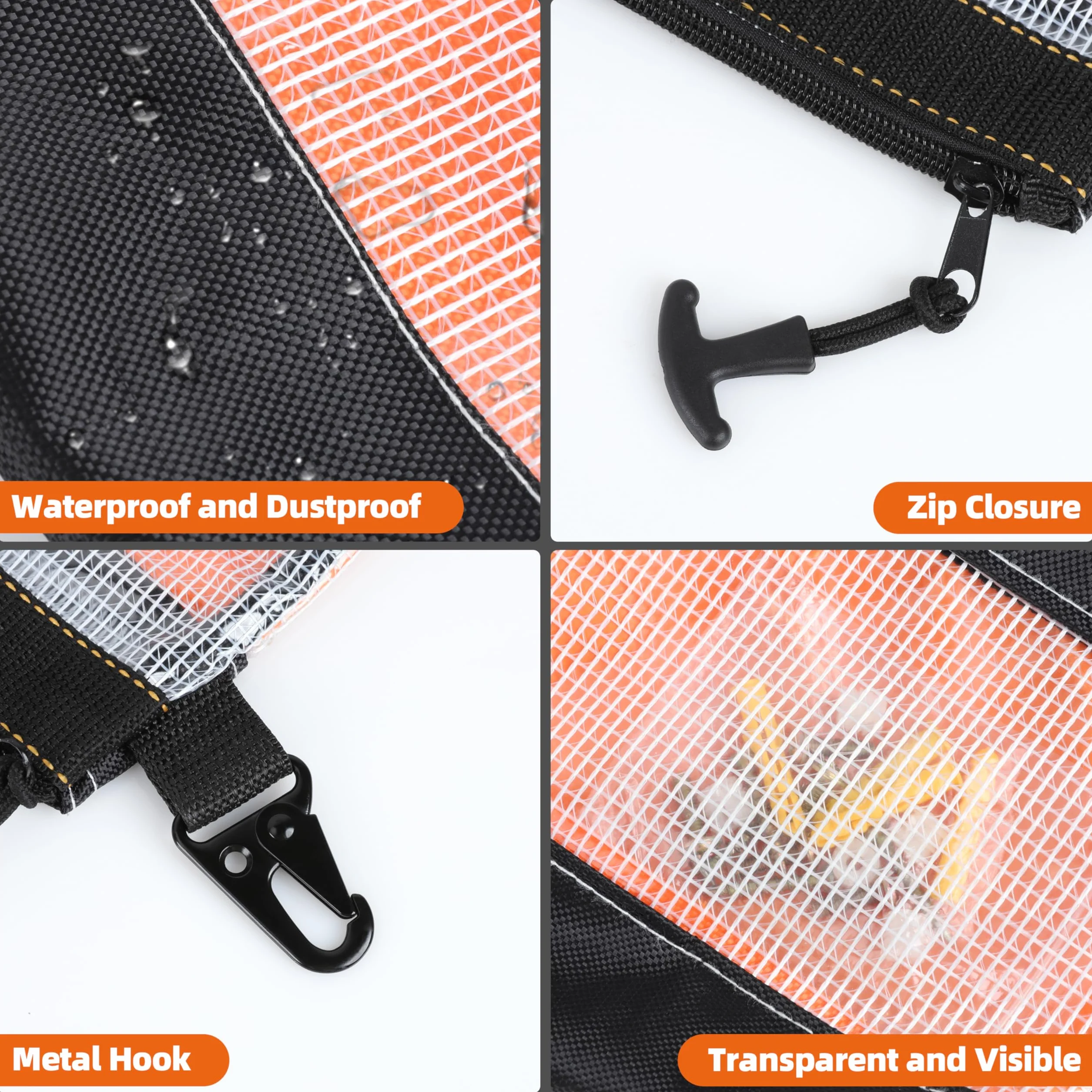 FRETONBA 2 Piezas Bolsa Herramientas Material De Pvc Transparente, Bolsa Impermeable y Antiestático, Gancho Metálico, Pochette Zippée Pour Outils Small Tool