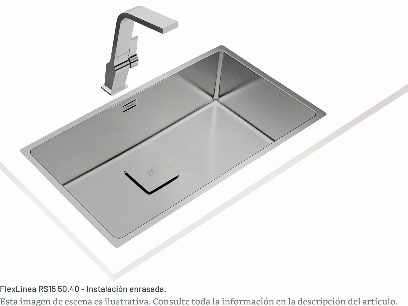 Teka FlexLinea RS15 71.40 - Fregadero Cocina 1 Seno, de 80 cm, Triple Posibilidad de Instalación, Encastre, Enrasar, Bajo Encimera, Acero Inoxidable