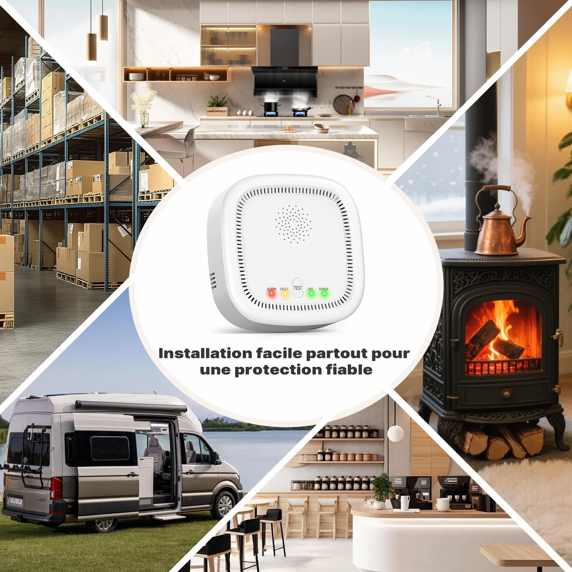 Detector de Gas 100% a Baterías, Detecta Gas Natural GPL Metano Propano con Alarma Acústica y Visual para Casa y Autocaravana (No Incluye Pilas)