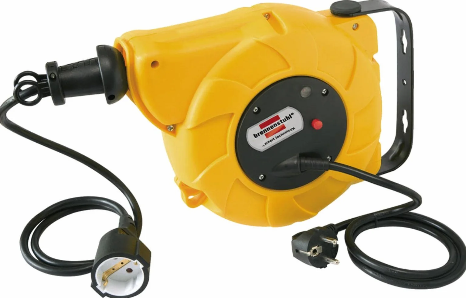 Brennenstuhl enrollacables eléctrico IP20 / enrollador de cable automático para interiores (9+2m de cable, montable, para montaje en pared, IP20) amarillo