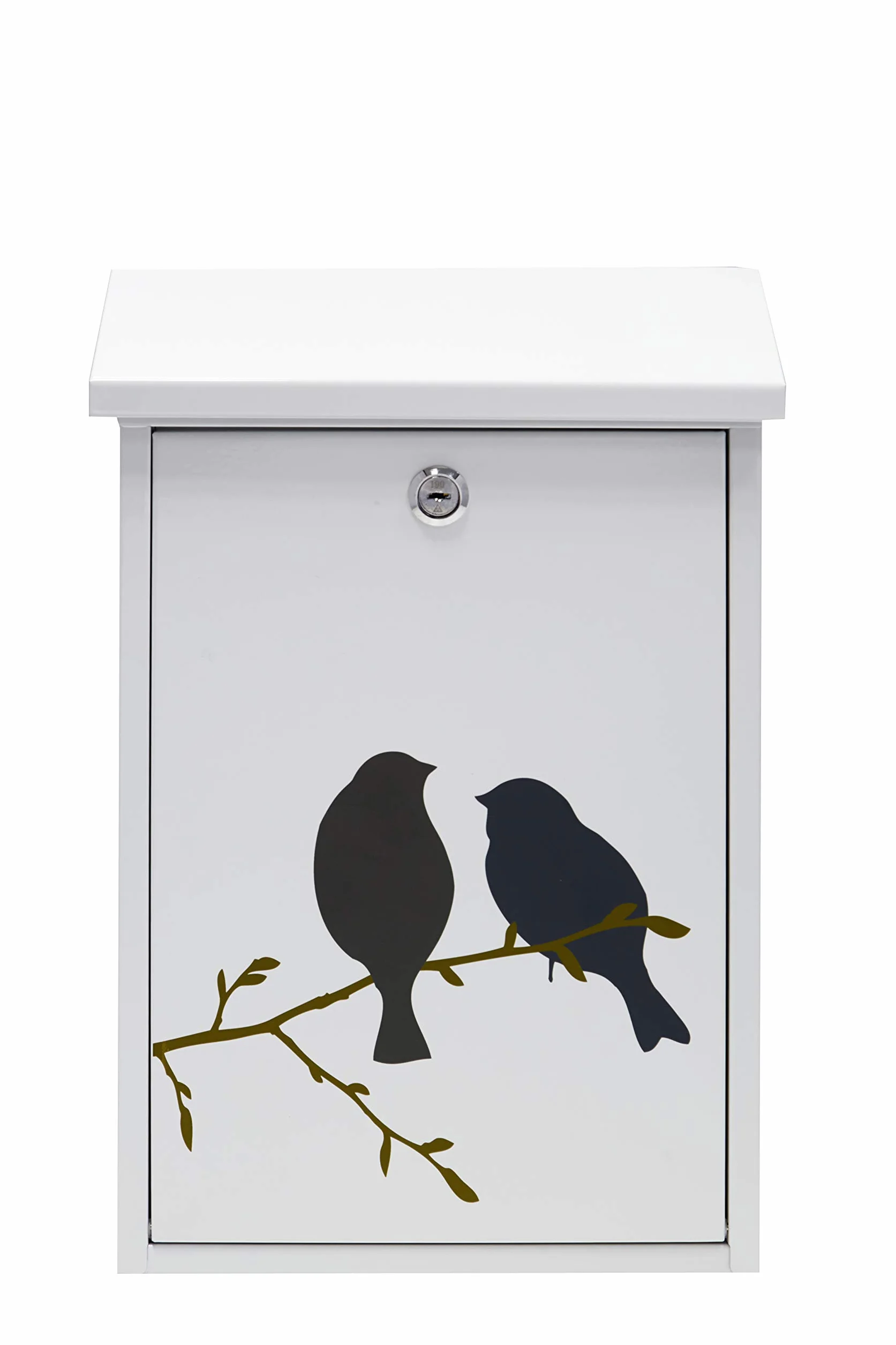 ARREGUI Premium Graphic E5601-BIR Buzón Exterior de Acero con Serigrafía Decorativa 'Birds', Tamaño M (Correo DIN A4 y Revistas), Antilluvia, Fácil de Instalar, Blanco