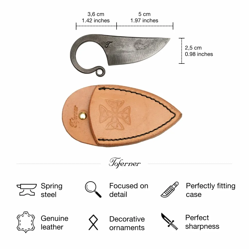 Toferner - Cuchillo de acero celta - Forjado a mano y aspecto vintage - Elegante diseño antiguo - Incluye estuche de cuero auténtico