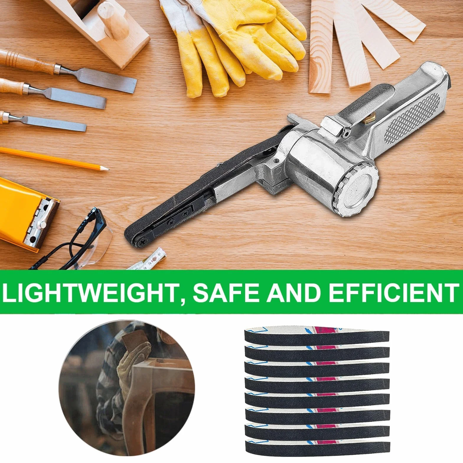 Mini Lijadora Manual de Banda con Mango Giratorio 360°, Pulidora Pequeña, Herramientas Neumáticas, Ideal para Mantenimiento de Equipos y Limpieza de Superficies