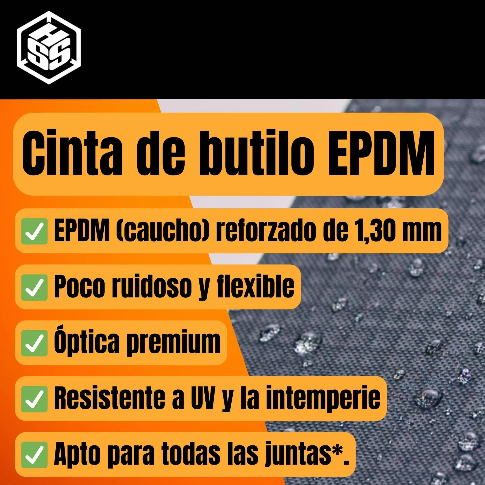 HSS Cinta de Butilo EPDM reforzada con tejido (10cm x 5m), cinta impermeable, cinta de sellado de alta calidad, cinta de butilo, resistente al envejecimiento, a la corrosión y a los rayos UV