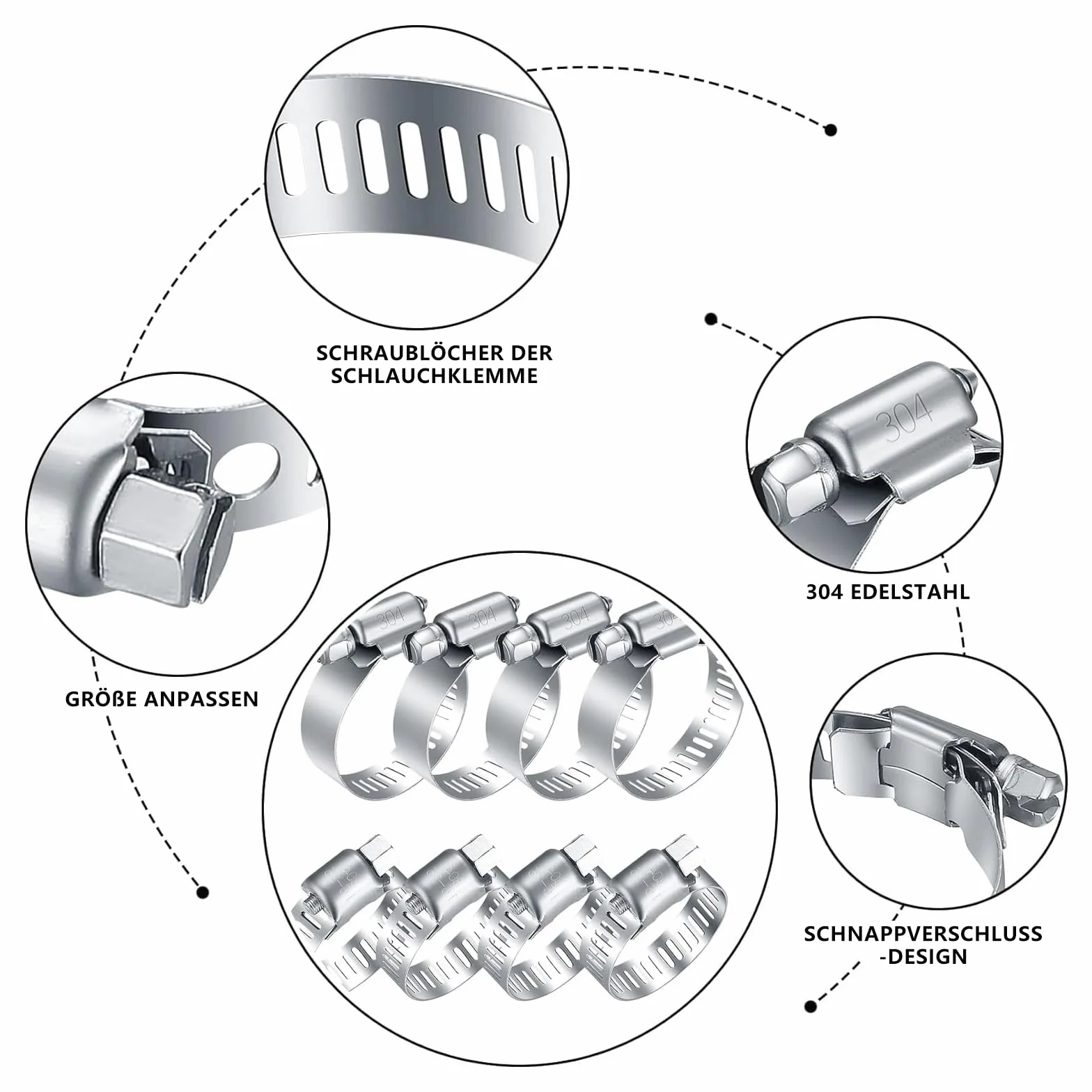 8 Pcs Abrazaderas de Manguera de Acero Inoxidable, Abrazaderas de Manguera Ajustables 40-63mm, Abrazaderas Metalicas, Abrazaderas para Tubos, Lavadora, Manguera de Piscina, Fijación de Tuberías