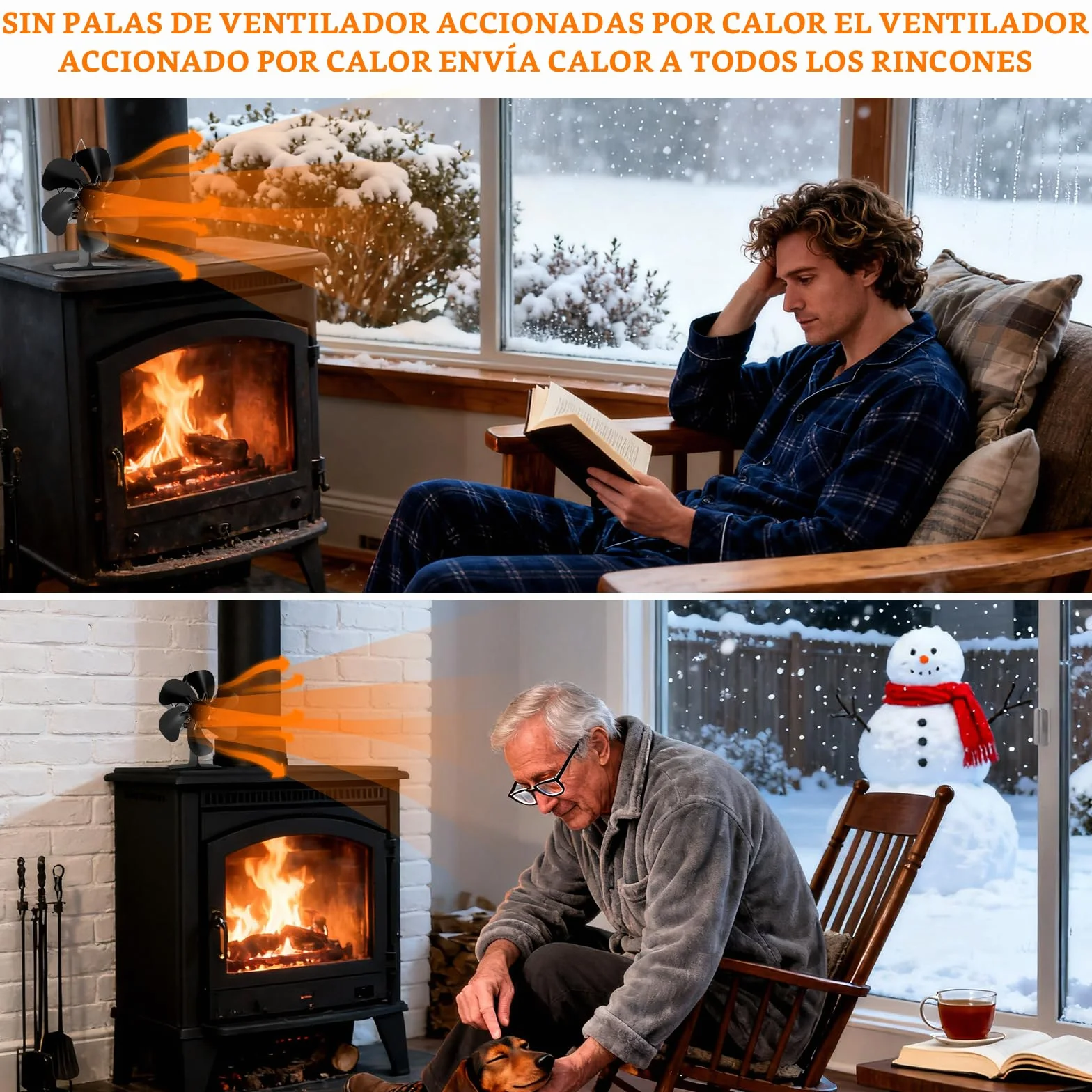 Ventiladores de estufa para chimeneas，Ventiladores de chimenea, 6 piezas, Ventiladores de chimenea de 6 piezas, Ventiladores de estufa de leña/chimenea/chimenea (Estándar)