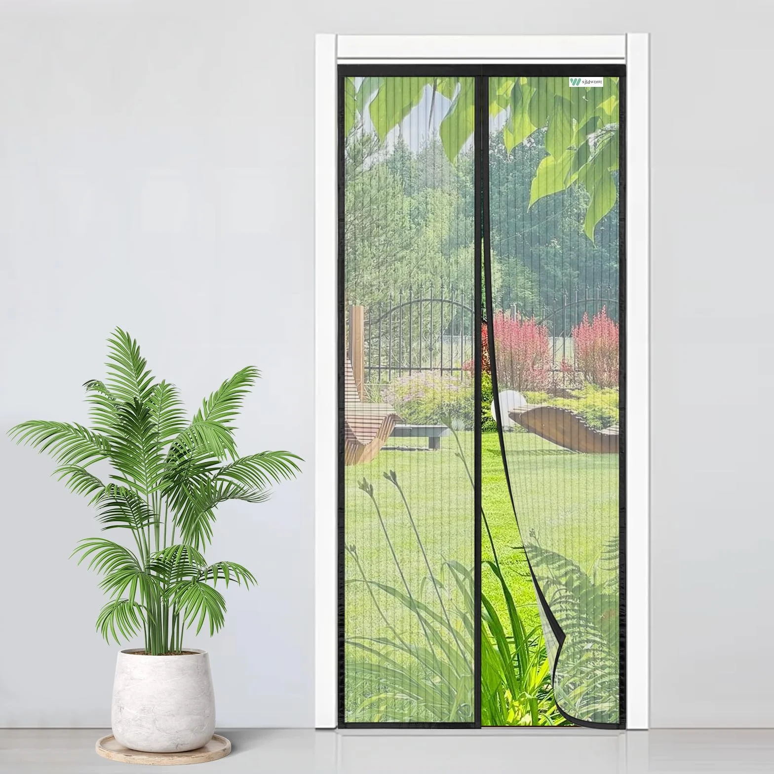 Mosquitera Puerta Magnética 130x200 cm Cortina Imanes Cierre Automático Balcón Patio Negra