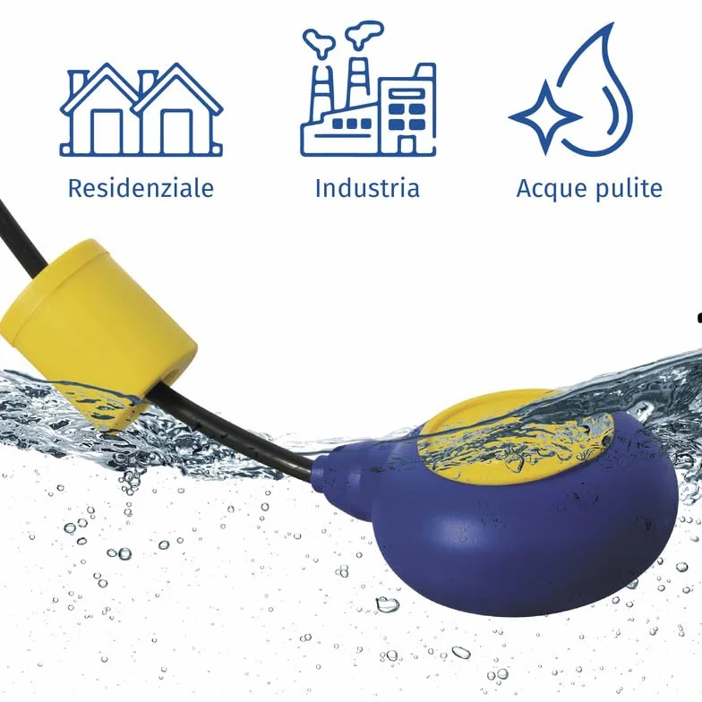 Interruptor de Flotador MAC3 para Bomba Sumergible – Flotador eléctrico 5 m, regulador de Nivel de Agua para depósitos, pozos, cisternas – Fabricado en Italia