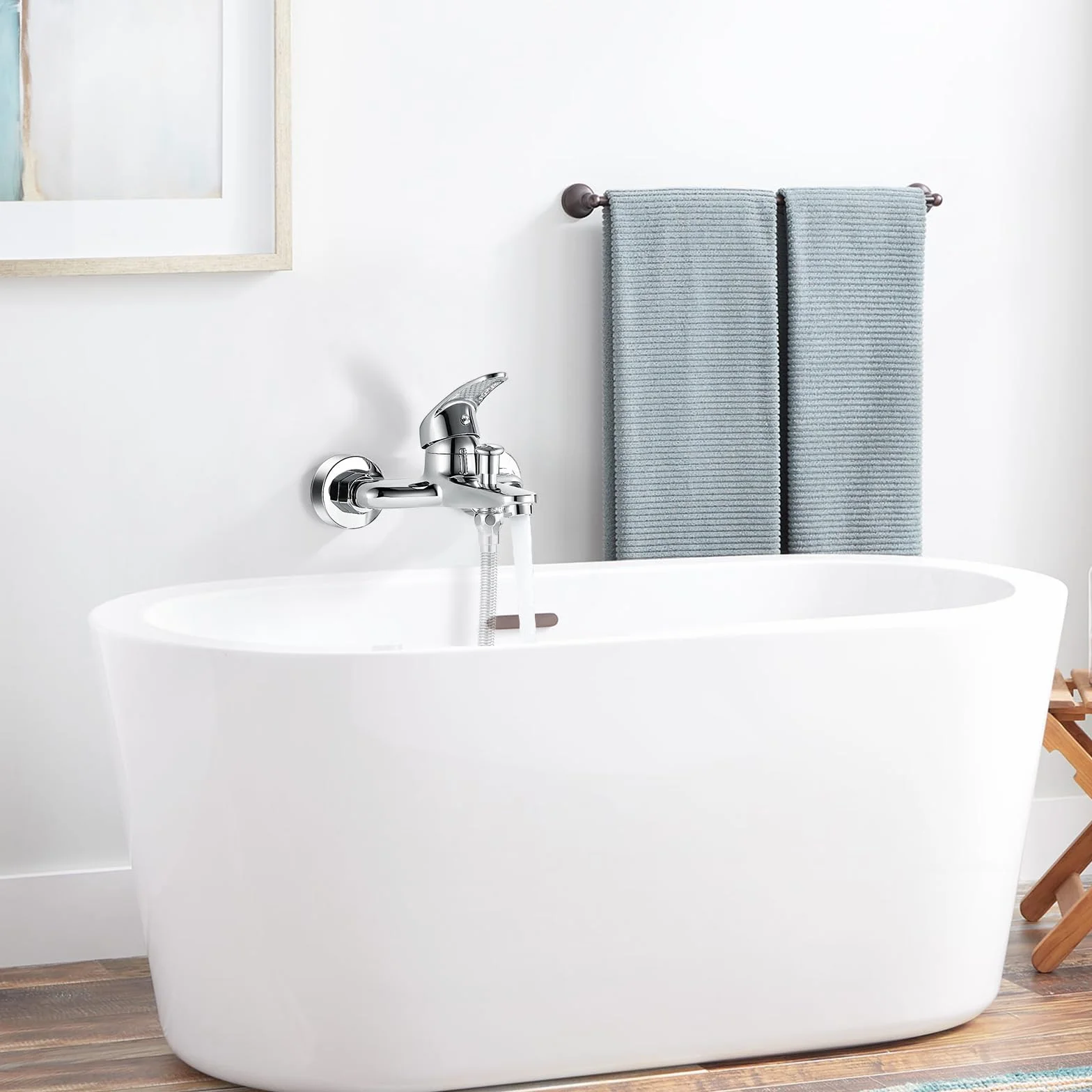 Grifo Monomando de Bañera y ducha, Grifo para Bañera Montaje en Pared, Grifo Ducha de Baño, Cromado