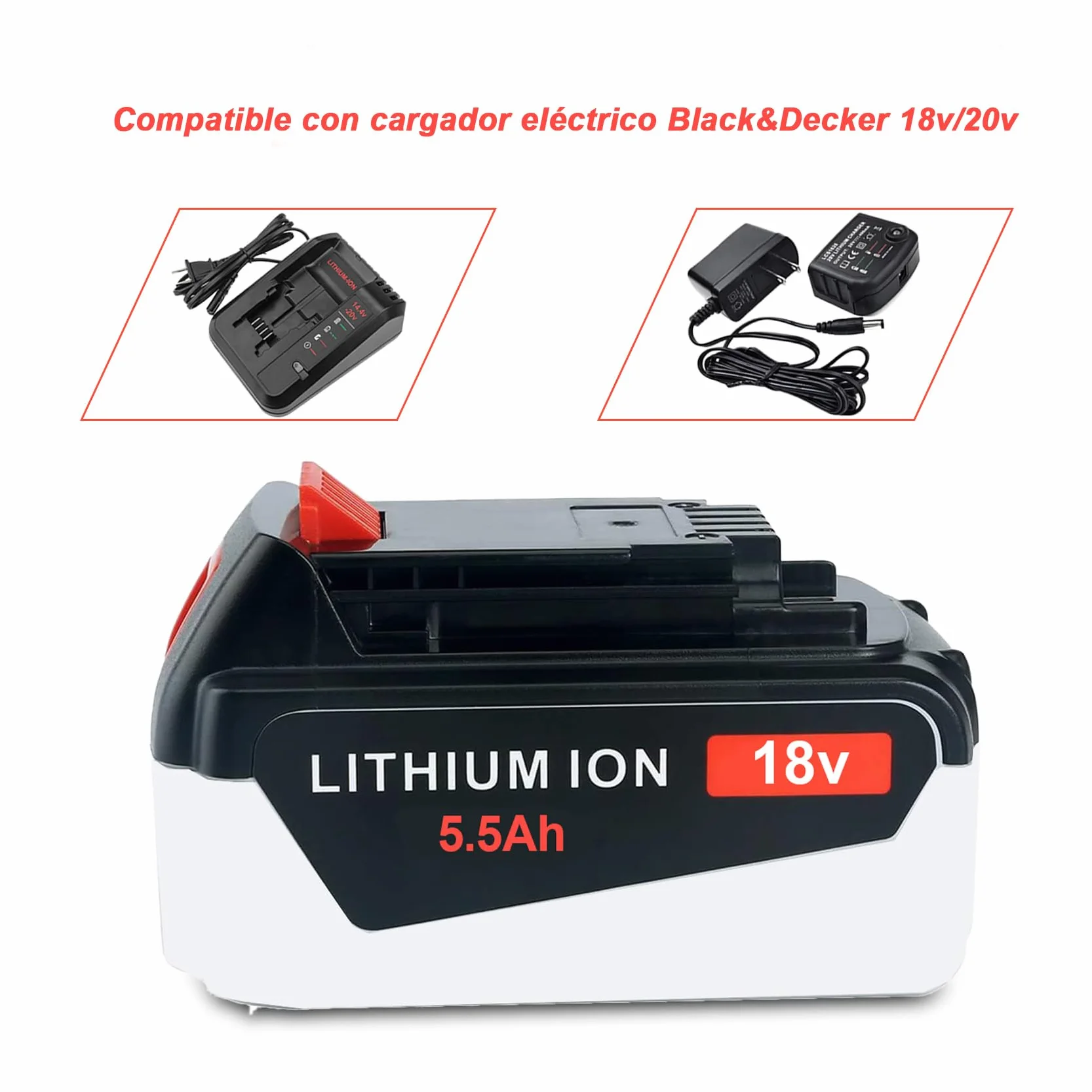 5.5Ah 18V Batería de Repuesto para Black Decker 18V Bateria LB20 LBX20 LST220 LBXR2020-OPE LBXR20B-2 LB2X4020 BL1518-XJ BL2018 BL4018 BL1518