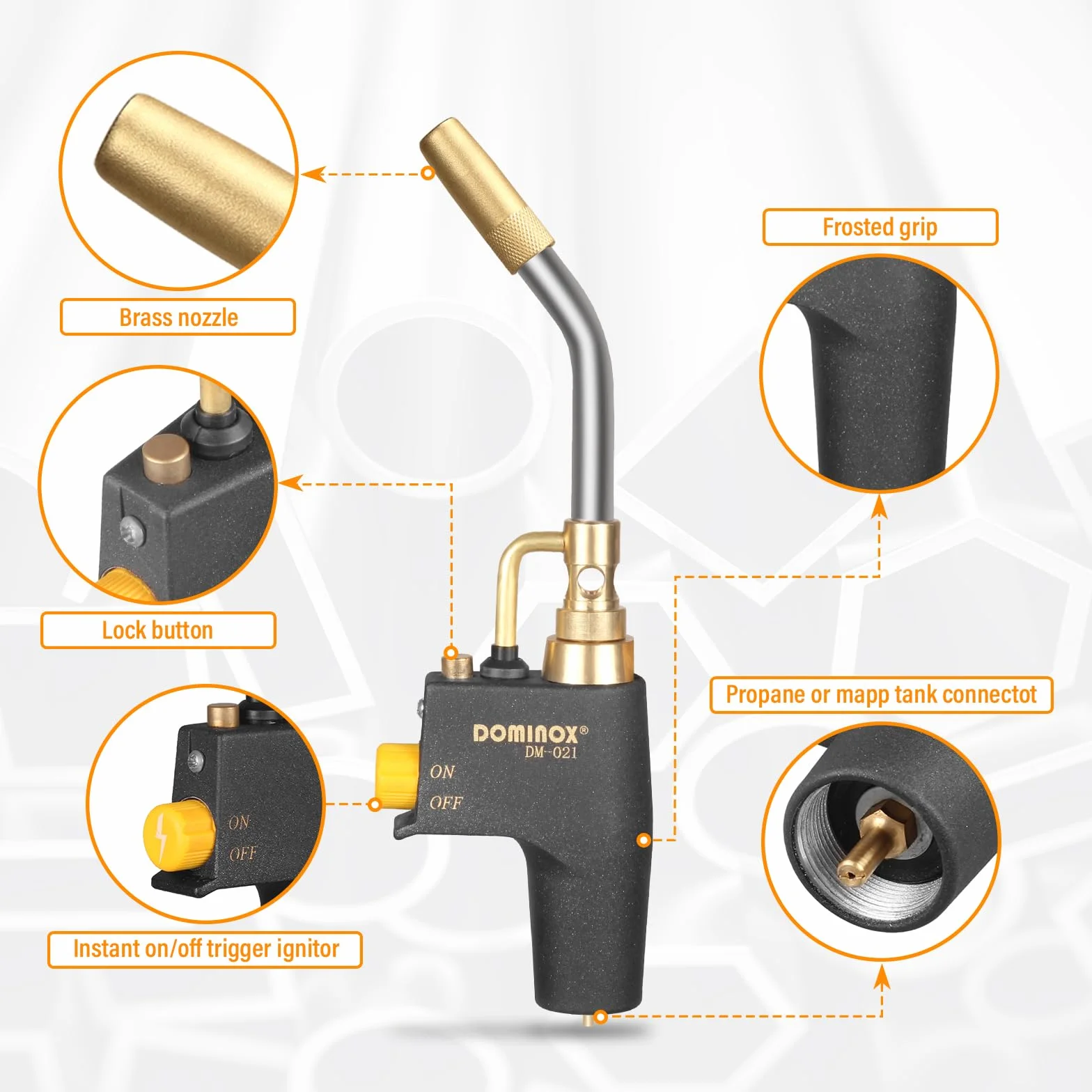 Cabezal de antorcha de propano para MAP, MAPP y tanque de propano, antorcha de arranque de gatillo de alta intensidad, para soldar, encender, cocinar, iluminación