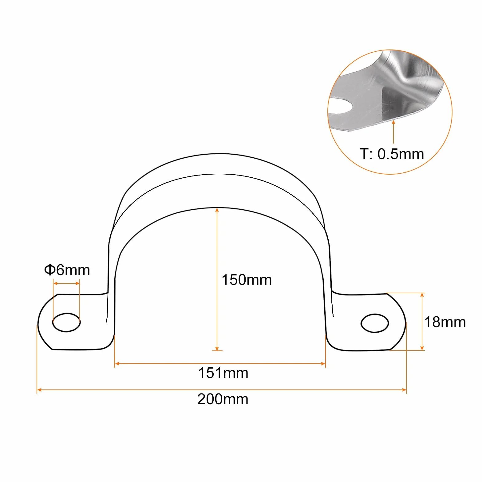 QUARKZMAN 5pcs Abrazaderas Conducción 6 Pulgadas 150mm Abrazadera Tubo En U M150 Correa Tubo Rígido Acero Inox Soporte En Forma U Con Dos Agujeros Para Fijación Tubo Manguera