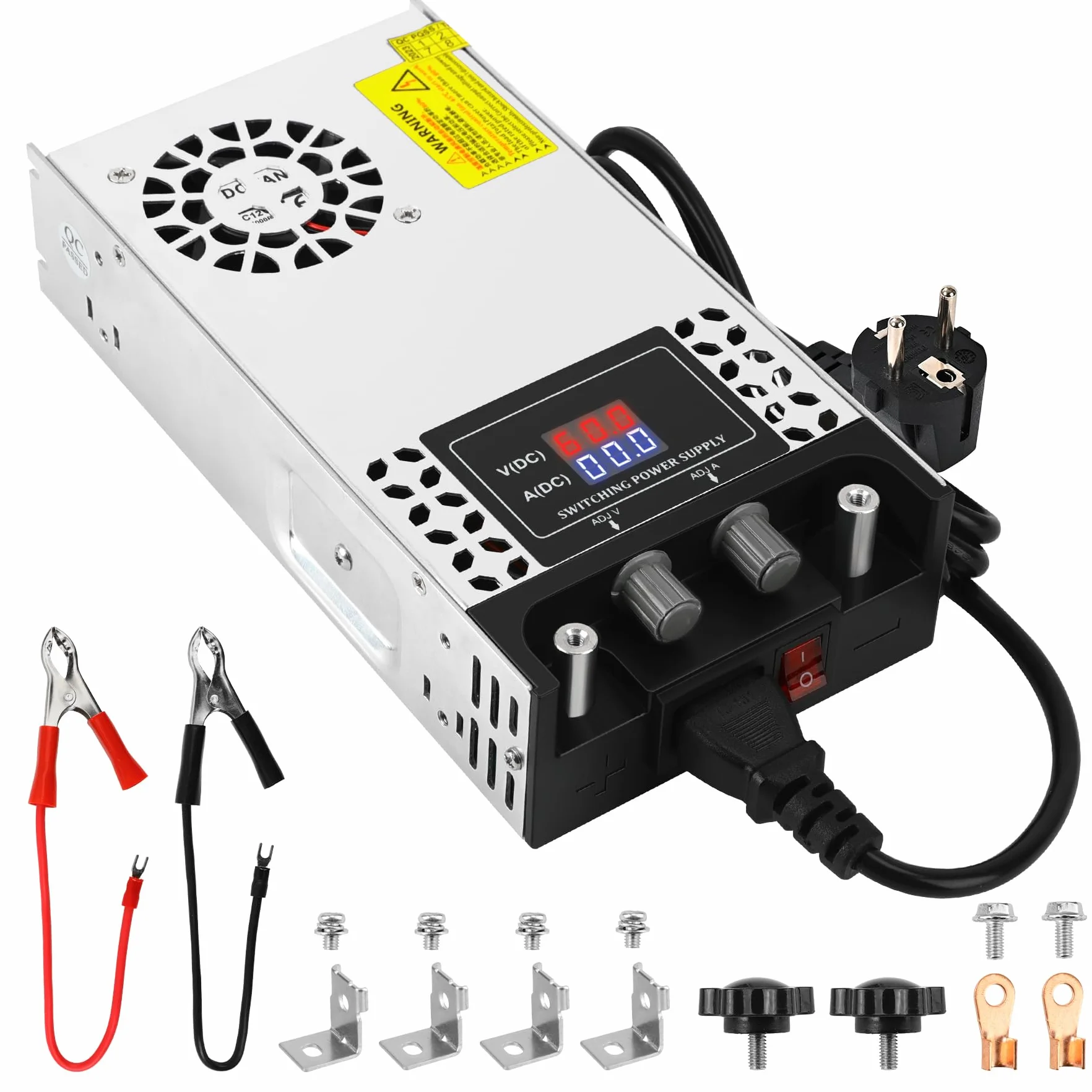 Ajustable Fuente de Alimentación DC 0-60V 10A 600W Transformador, 230V AC a DC 0-60V 10A Fuente Alimentación 600W con Pantalla LED, Muestra claramente dispositivo salida tensión y corriente
