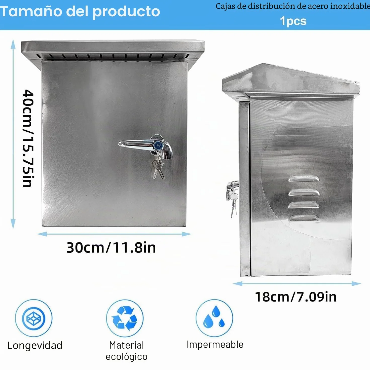 Caja Estanca Exterior Electrica de Acero Inoxidable, Caja Cuadro Electrico Superficie, Montaje en la Pared, Distribucion Electrica Armario, Incluye Cerradura (400x300x180 mm)