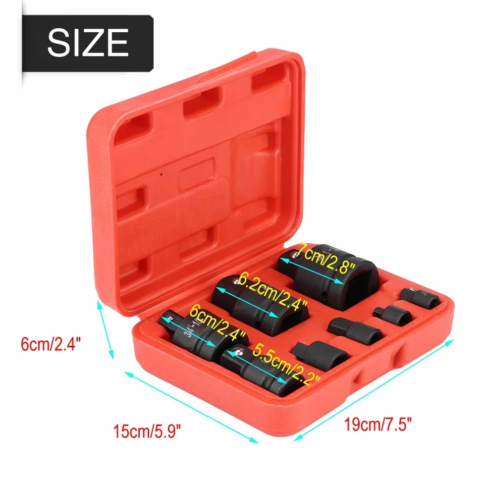 Juego de Adaptadores de Enchufe de Impacto, 8 Piezas, Convertidor Reductor Profesional