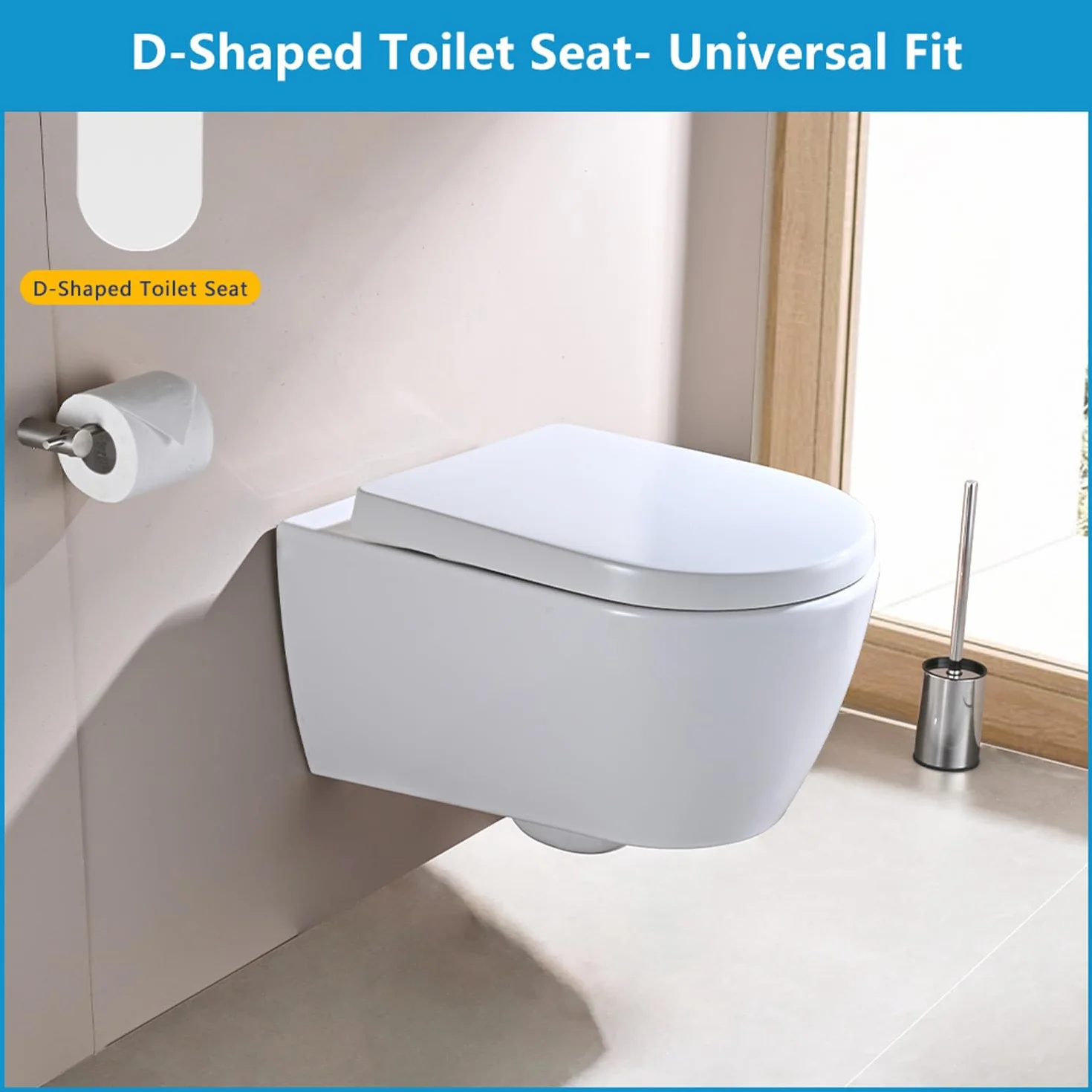YEAUPE PRO Tapa WC Universal Forma de D [LARGO], Asiento de Inodoro de Cierre Suave con Liberación Rápida para una Fácil Limpieza, 45 x 36,1 x 5cm, Incluye plantilla de instalación