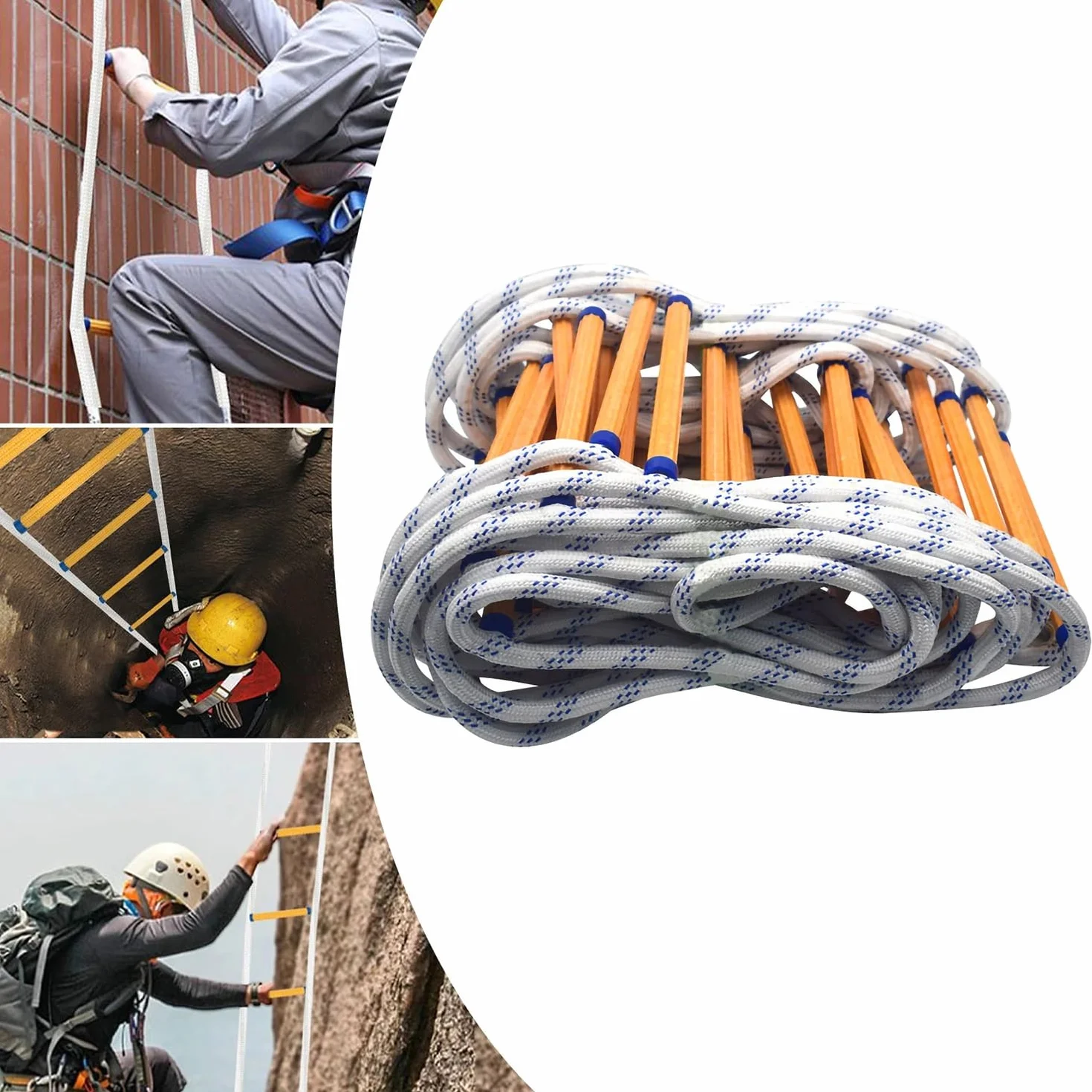 Escalera De Cuerda,15m Escalera Trenzada,Portátil para Emergencias,Adecuada para Casas De 3-6 Plantas,Balcones y Barandillas,con Una Capacidad De Carga De hasta 200 Kg.