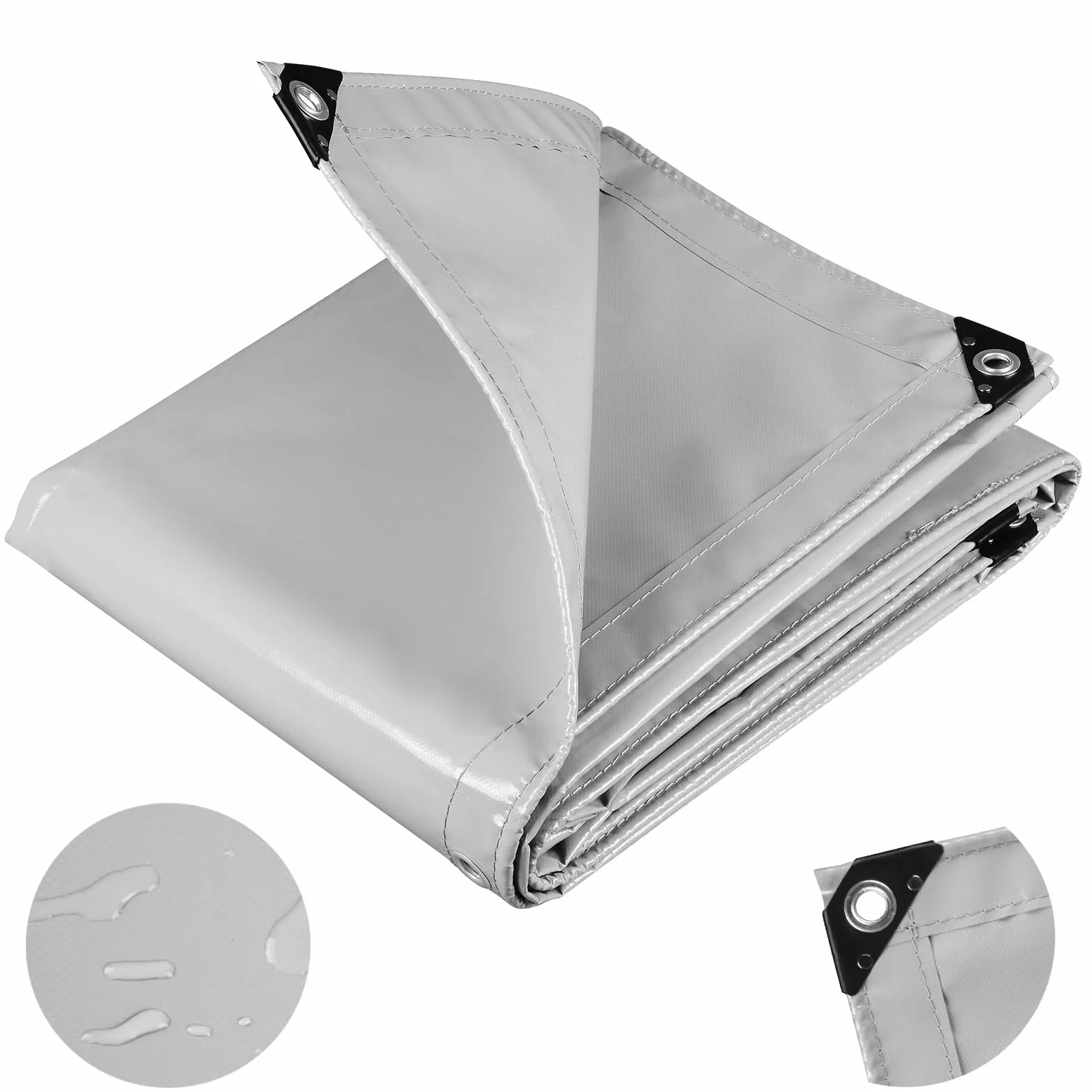 Lona Impermeable Exterior 2x3m,500g/m² PVC Lona de Protección Toldo Reforzado con Ojales, Duradera Resistente Los Rayos UV Desgarros, Multiusos para Terrazas Muebles Jardín Piscina Coche Grisclaro