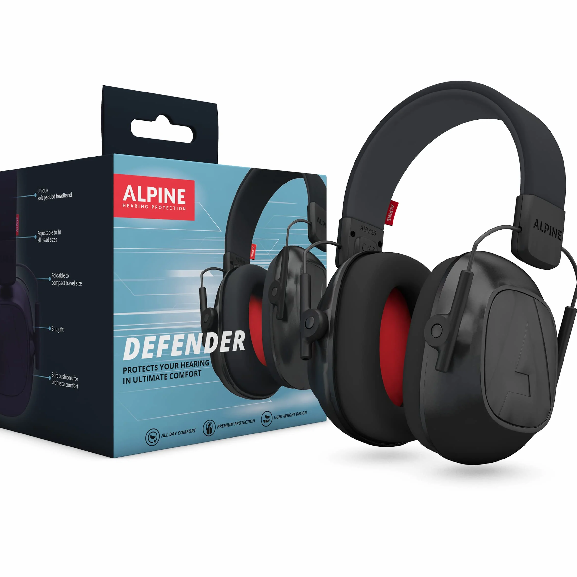 Alpine Defender Orejeras Protección Auditiva 26dB Cascos Aislantes Ruido Diadema Ajustable
