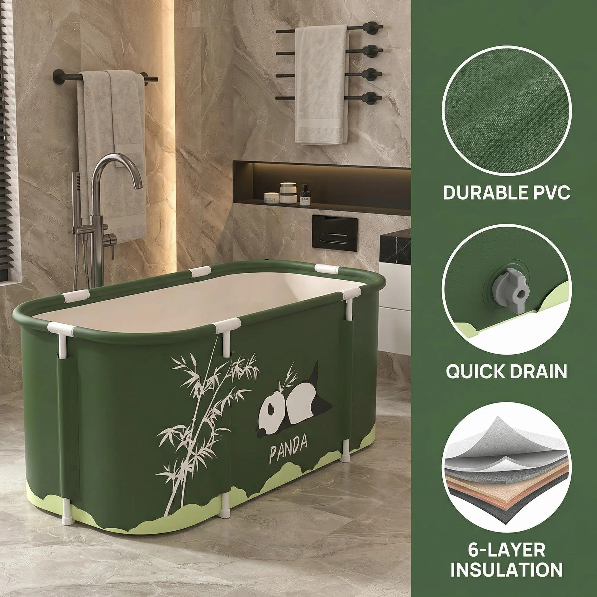 Bañera plegable para dos personas – Baño caliente con diseño aislado – Material robusto e impermeable – Incluye grifo de desagüe y asas de transporte