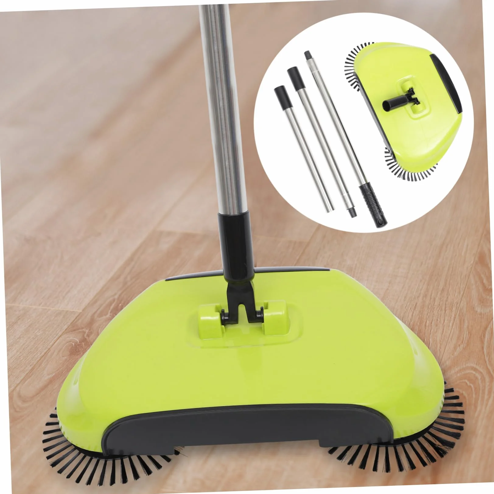 Ciieeo Barredora de Mano Hogar para Limpieza de Pisos Duros y Escoba de Empuje 360° Ajustable Abs y Acero Inoxidable sin Electricidad Recogedor Cubo Cerrado Verde