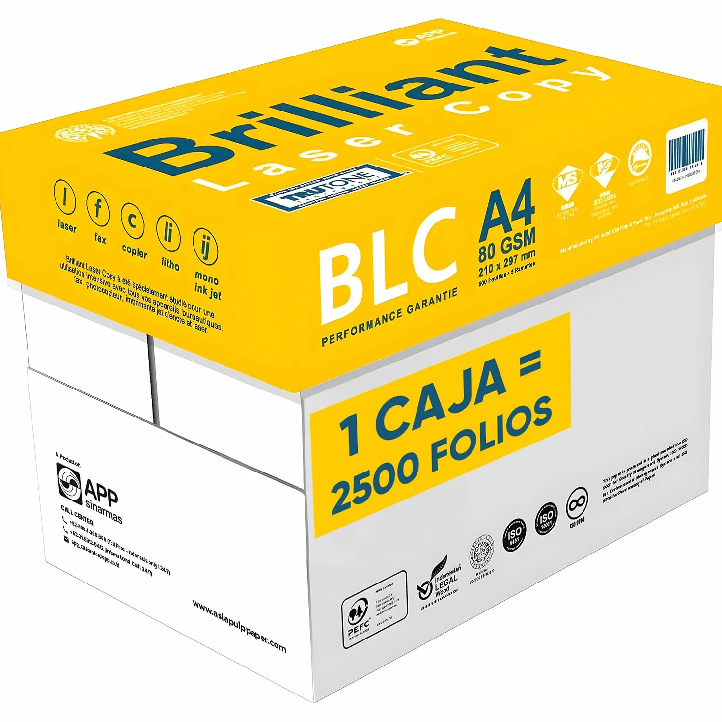 Papel Impresora A4 Multiusos 80gr 500 Hojas Paquete 5 Cajas 2500 Hojas