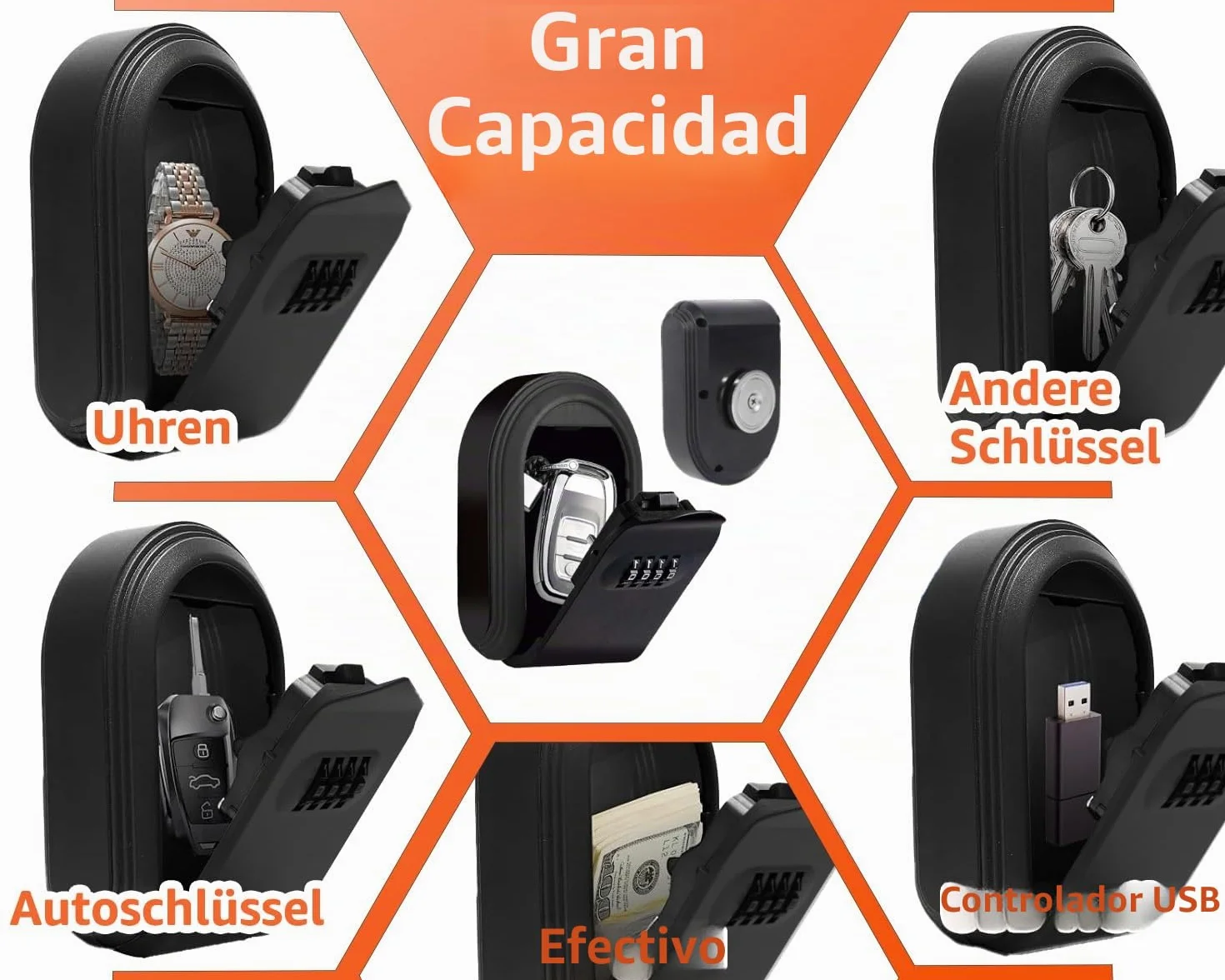 Caja de Seguridad para Llaves de Coche Magnéticas con Combinación de 4 Dígitos, Caja Fuerte para Llaves Resistente a la Intemperie y al óxido, Armarios de Llaves Montada en la Pared