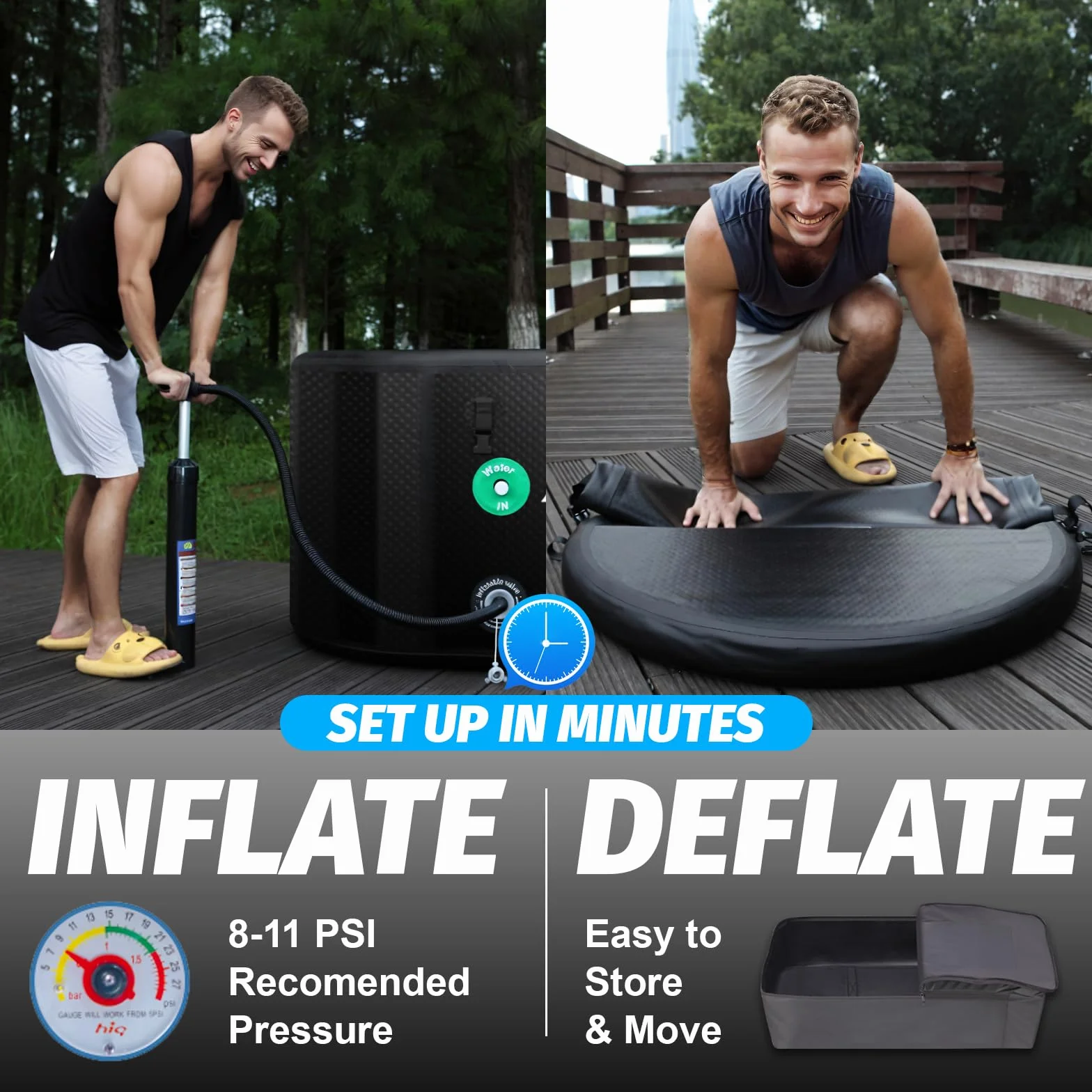 Bañera de hielo XXL para atletas, compatible con enfriadores de agua, tina inflable de 216 galones con tapa aislada, termómetro, alfombrilla absorbente de agua, portátil para recuperación en