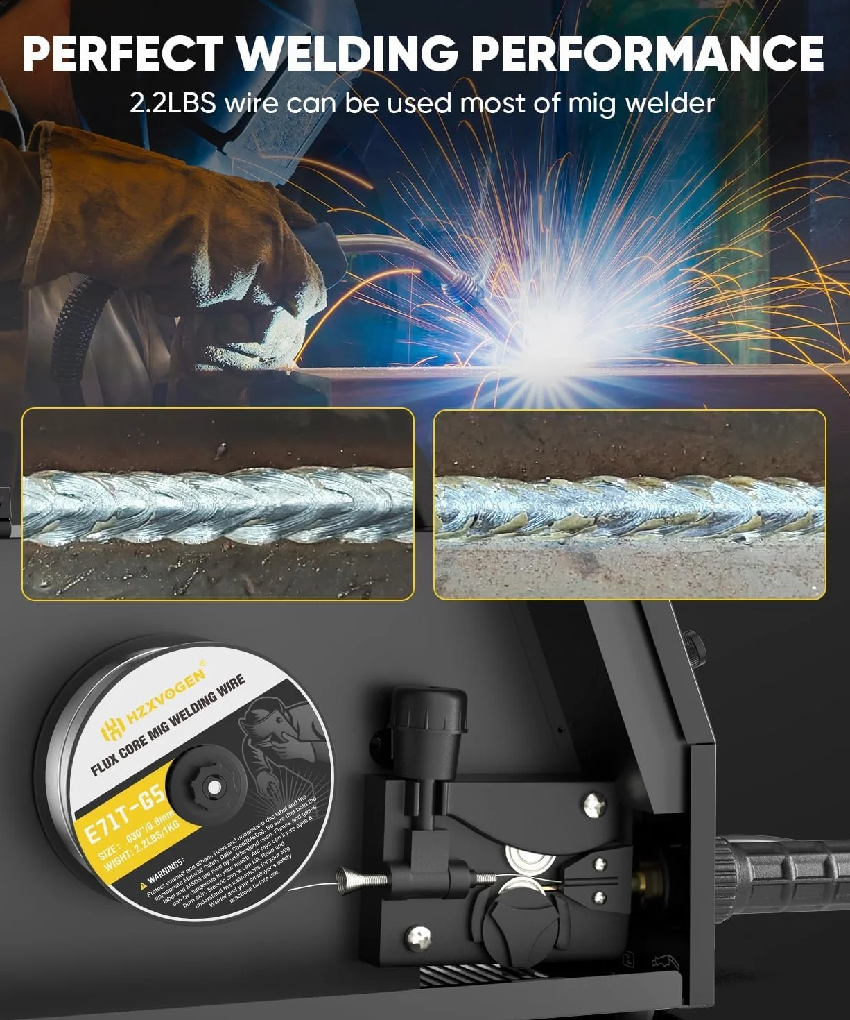 H HZXVOGEN Alambre de soldadura 0,8 mm 3KG, Flux E71T-GS hilo de soldar sin gas, 3 unidades para equipos de soldadura MIG