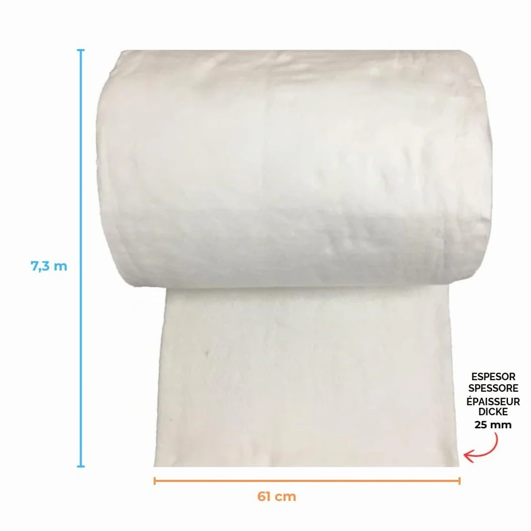 EINSIDE Rollo aislante de fibra de cerámica, Dimensiones del rollo 7,30 metros x 61 cm, Grosor 25 mm, Densidad 64 kg/m³