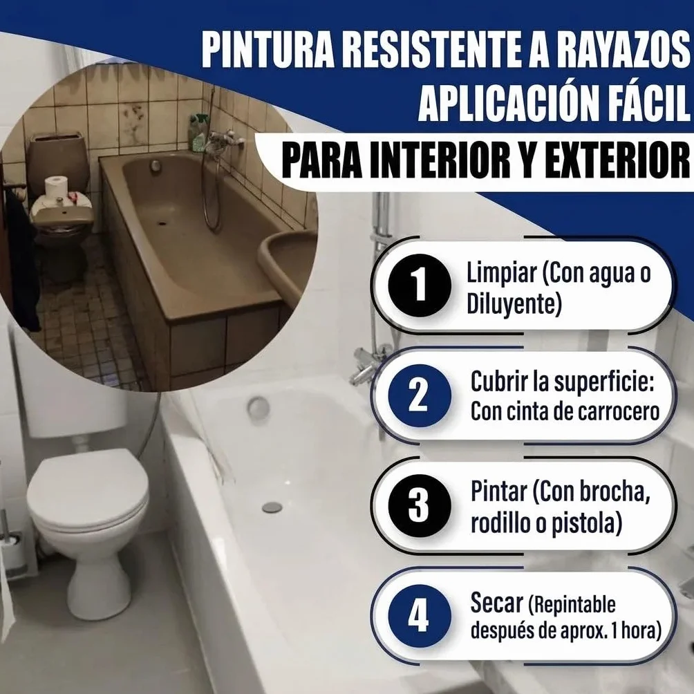 pintura para bañera brillante blanco RAL 9010, revestimiento para bañera, pintura esmalte (1 L) Hamburger Lack-Profi
