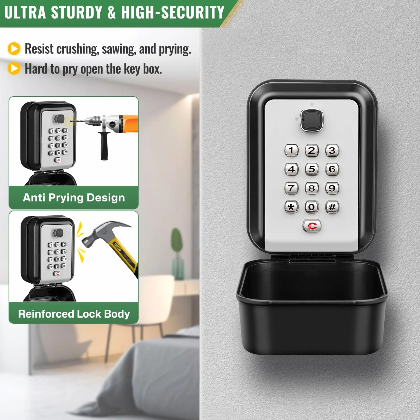 Grande Caja de Seguridad para Llaves con Código, Exterior Impermeable, Caja Guarda Llaves Pared, Combinación Interior Caja Fuerte para Llave Hogar Garaje