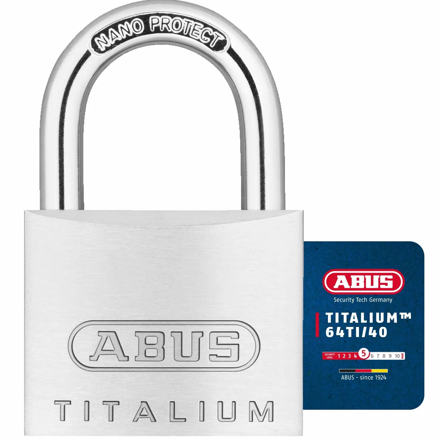 ABUS Candado de Titalium 64TI/40 - juego de 2 - cierre igualado - candado para sótanos con cuerpo de aluminio especial - arco de acero endurecido - nivel de seguridad ABUS 5