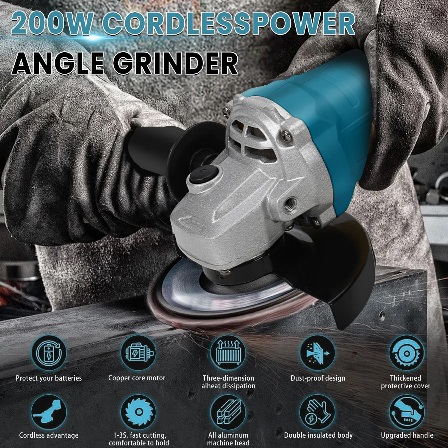 Amoladora angular de batería compatible con batería de litio Makita de 18 V, amoladora angular eléctrica sin escobillas con diámetro de disco de 125 mm, 3000-10000 rpm, para una separación y lijado
